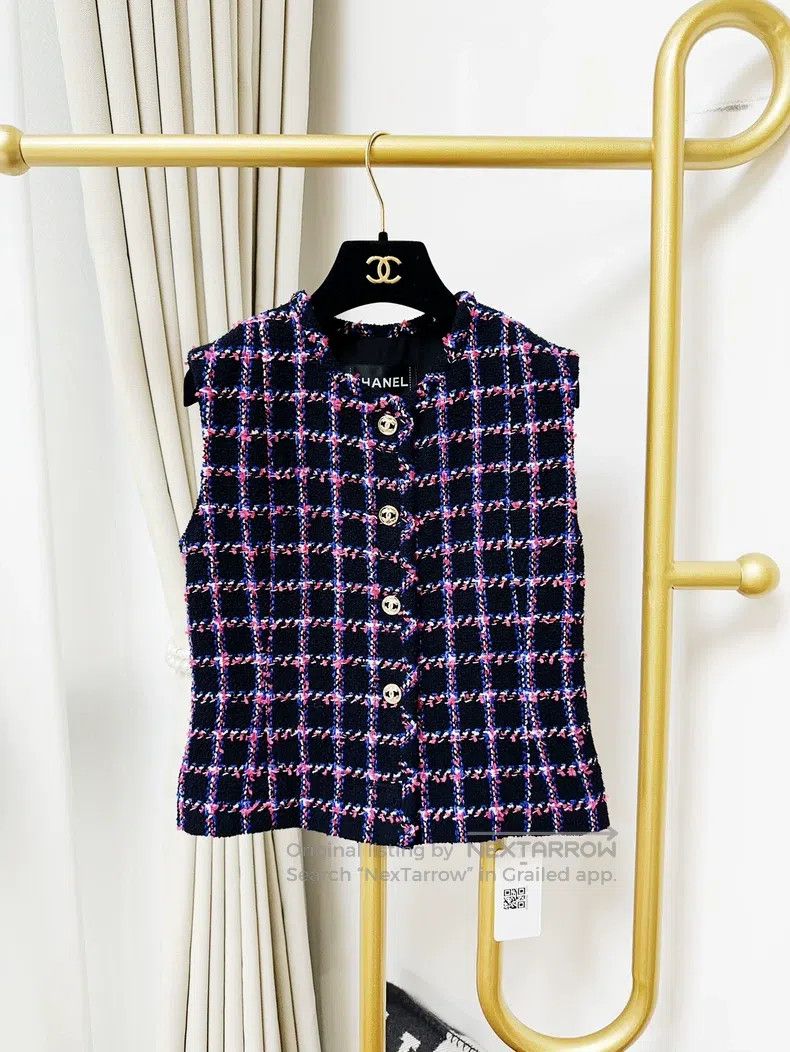 Chanel 24P purple plaid tweed vest
