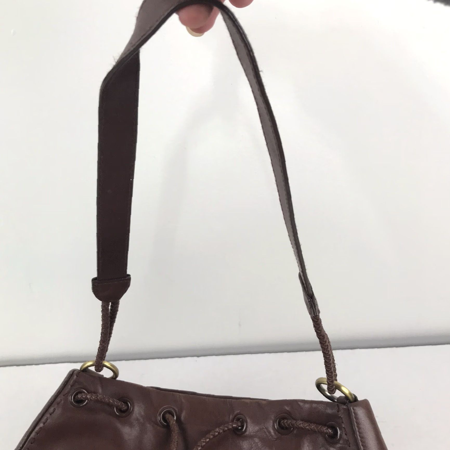 Etienne Aigner VINTAGE Etienne Aigner Brown Leather Shoulder Bag Medium with Braided Drawstring, Business Casual Travel, Womens Size ONE SIZE - 6 Thumbnail