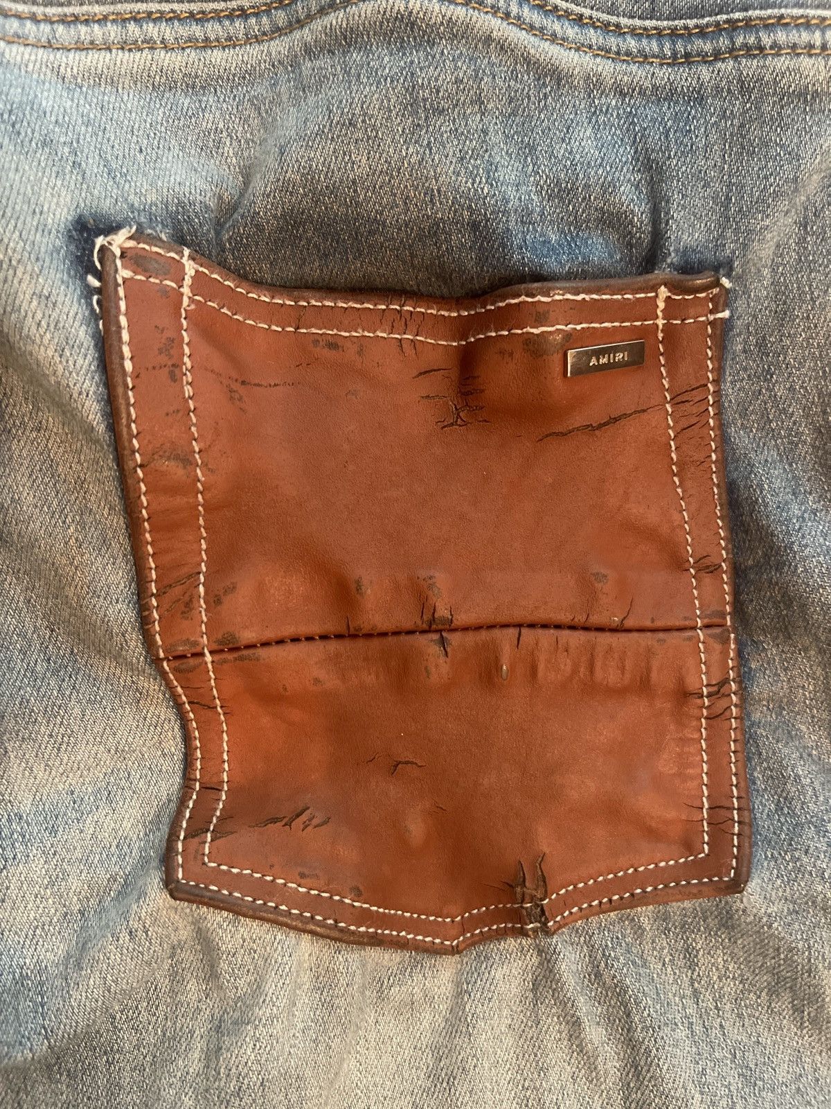 Amiri AMIRI Leather Stitch Logo Clay Indigo Jean Size US 31 - 6 Thumbnail
