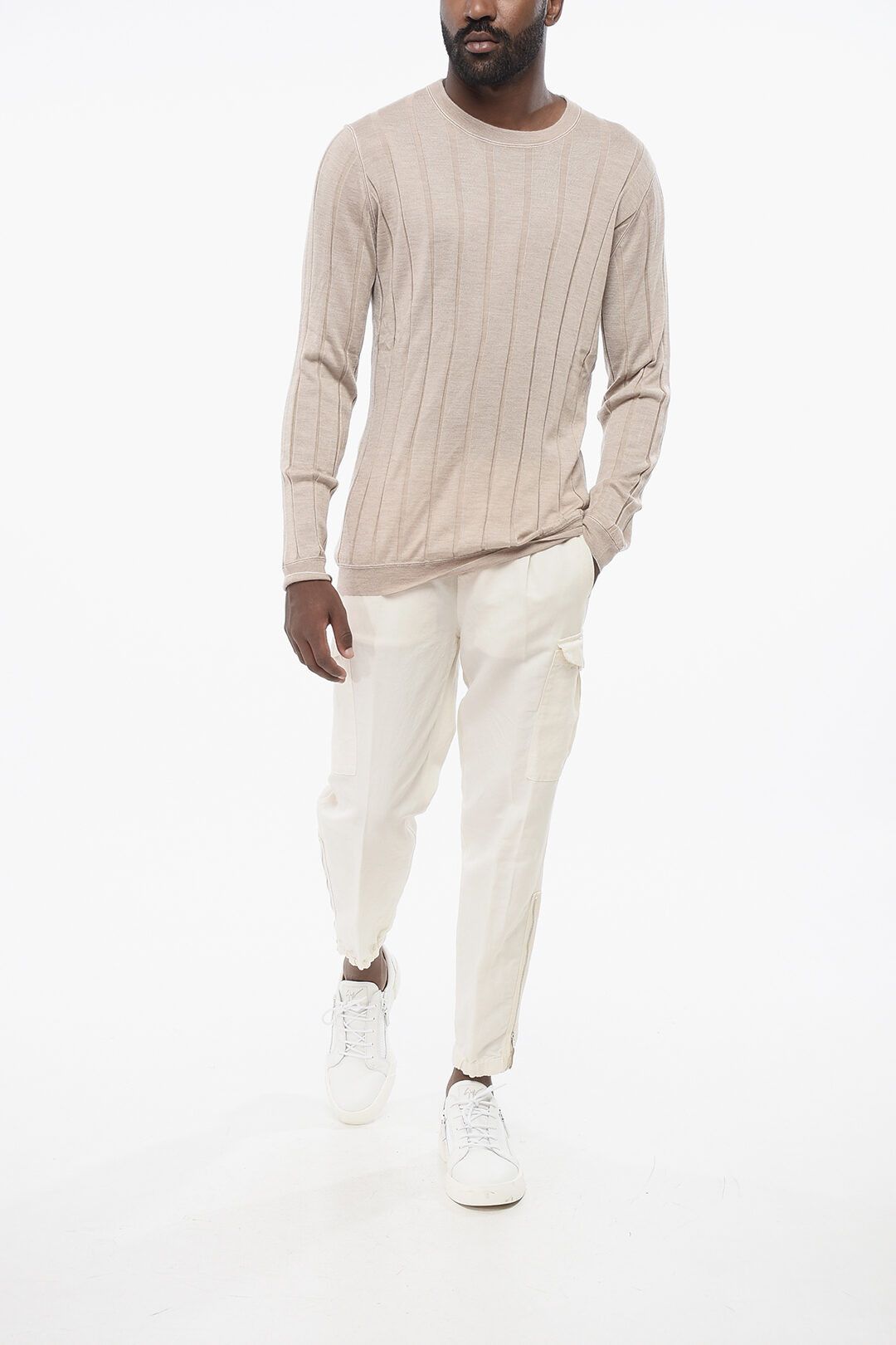 Brunello Cucinelli og1mm0725 Ribbed Cashmere Blend Sweater in Beige Size US XL / EU 56 / 4 - 3 Thumbnail