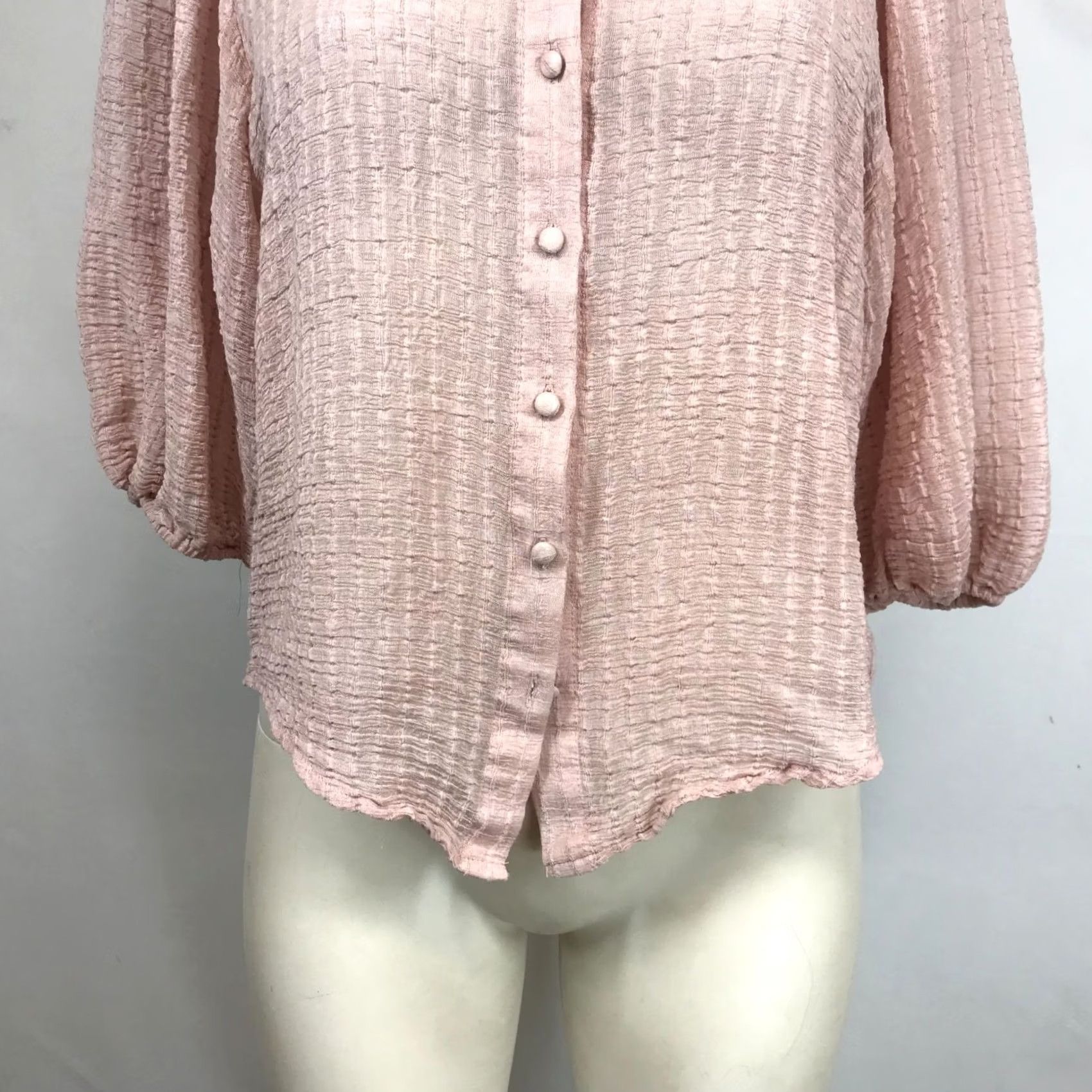 Vintage IDEM DITTO WOMEN'S Blouse Pink M 3/4 Sleeve Button Collared ViscoSe Blend Top Size M / US 6-8 / IT 42-44 - 3 Thumbnail