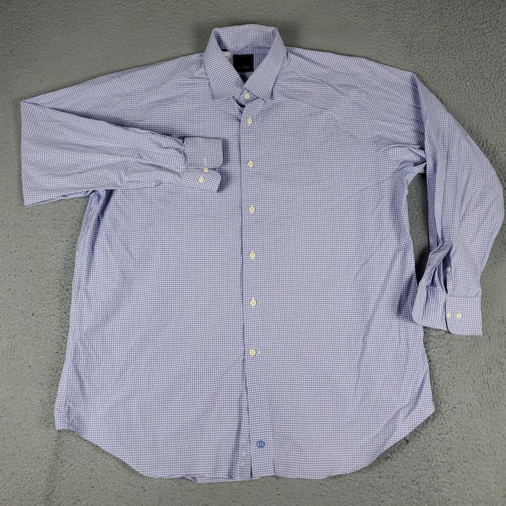 David Donahue David Donahue Dress Shirt Mens 17.5 Purple Check Long Sleeve Button-Up Cotton 100% Regular Fit Size 46R - 2 Thumbnail