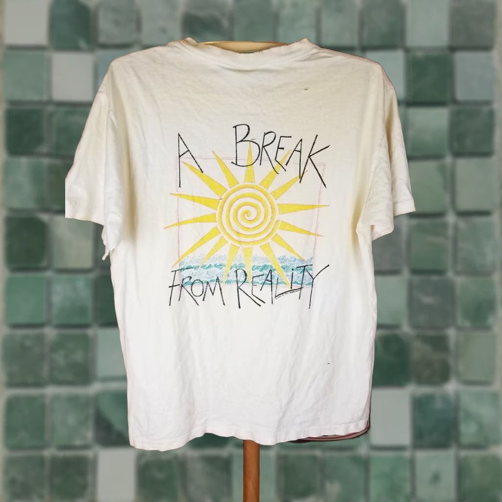 Vintage VINTAGE 90' A BREAK FROM REALITY TSHIRT MEDIUM White Short Sleeve Round Neck Mens Distressed Worn Faded Solid Pattern Universal Size M Clothing Size US M / EU 48-50 / 2 - 1 Thumbnail