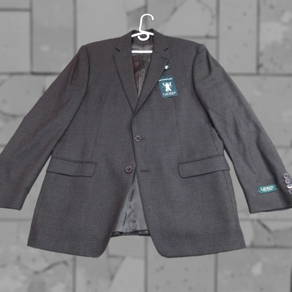 Ralph Lauren Lauren Ralph Lauren Blazer 42L Brown Blue Guncheck Plaid Wool Ultraflex NEW Size 42R - 1 Thumbnail