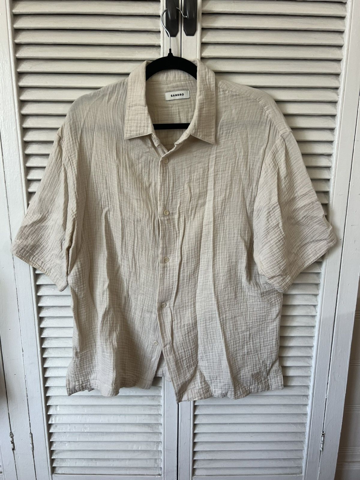 Sandro Linen Short Sleeve Buttondown SS21 Size US L / EU 52-54 / 3 - 1 Thumbnail