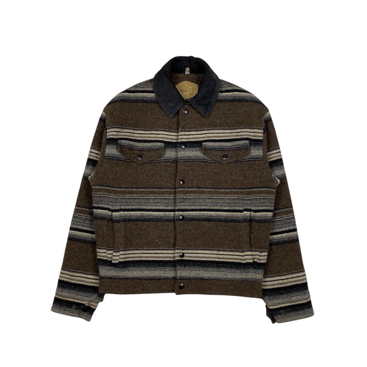 Vintage × Woolrich Woolen Mills Rare Woolrich Trucker Wool Striped Work Jacket Size US S / EU 44-46 / 1 - 1 Thumbnail
