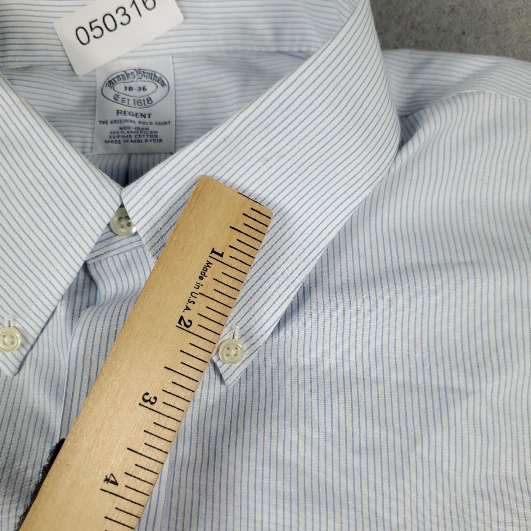 Brooks Brothers Brooks Brothers Dress Shirt Mens 18 Blue Striped Long Sleeve Button Up Size 48R - 5 Thumbnail