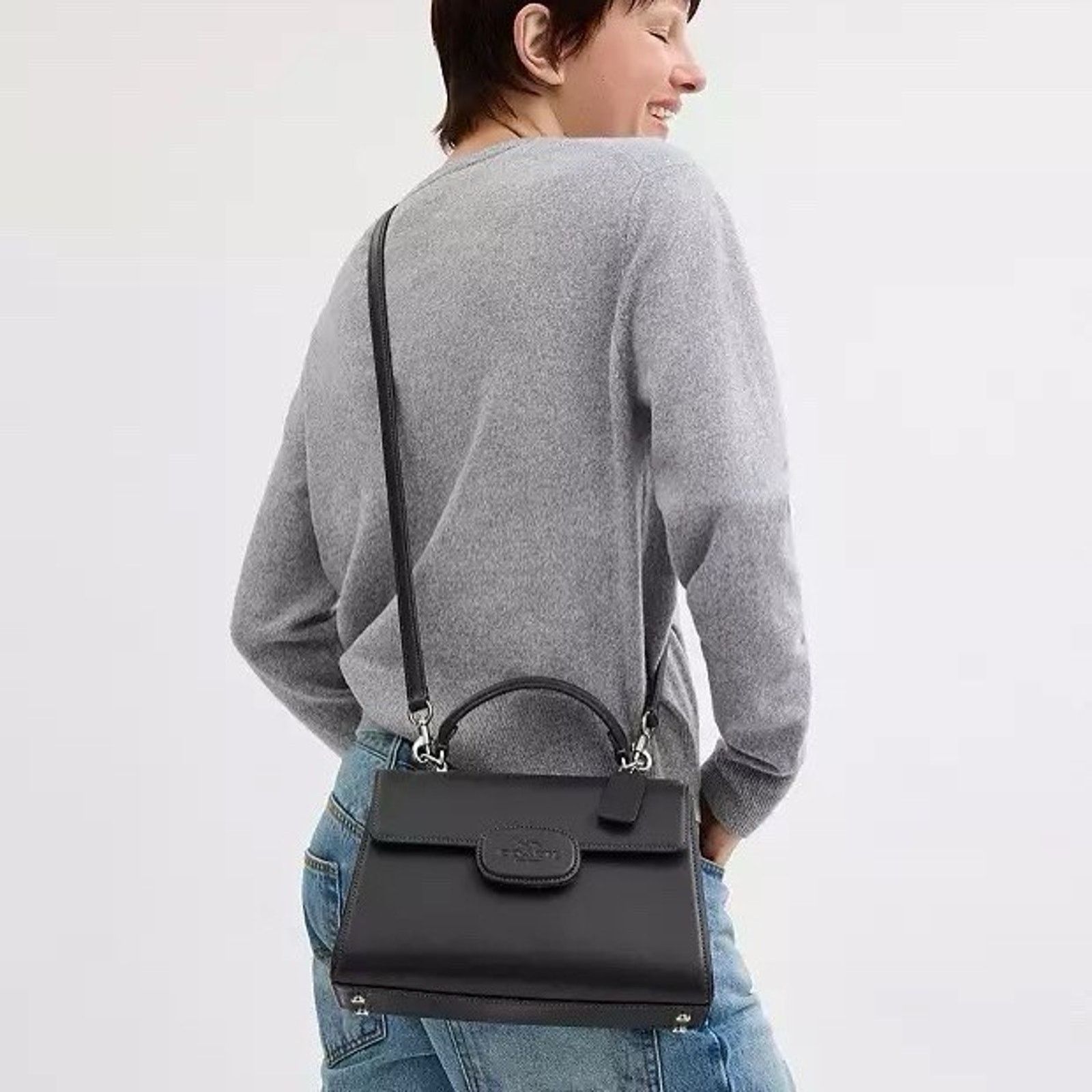 Coach NWT Coach Eliza Top Handle Bag Leather CT852, Gunmetal/Black Size ONE SIZE - 8 Thumbnail