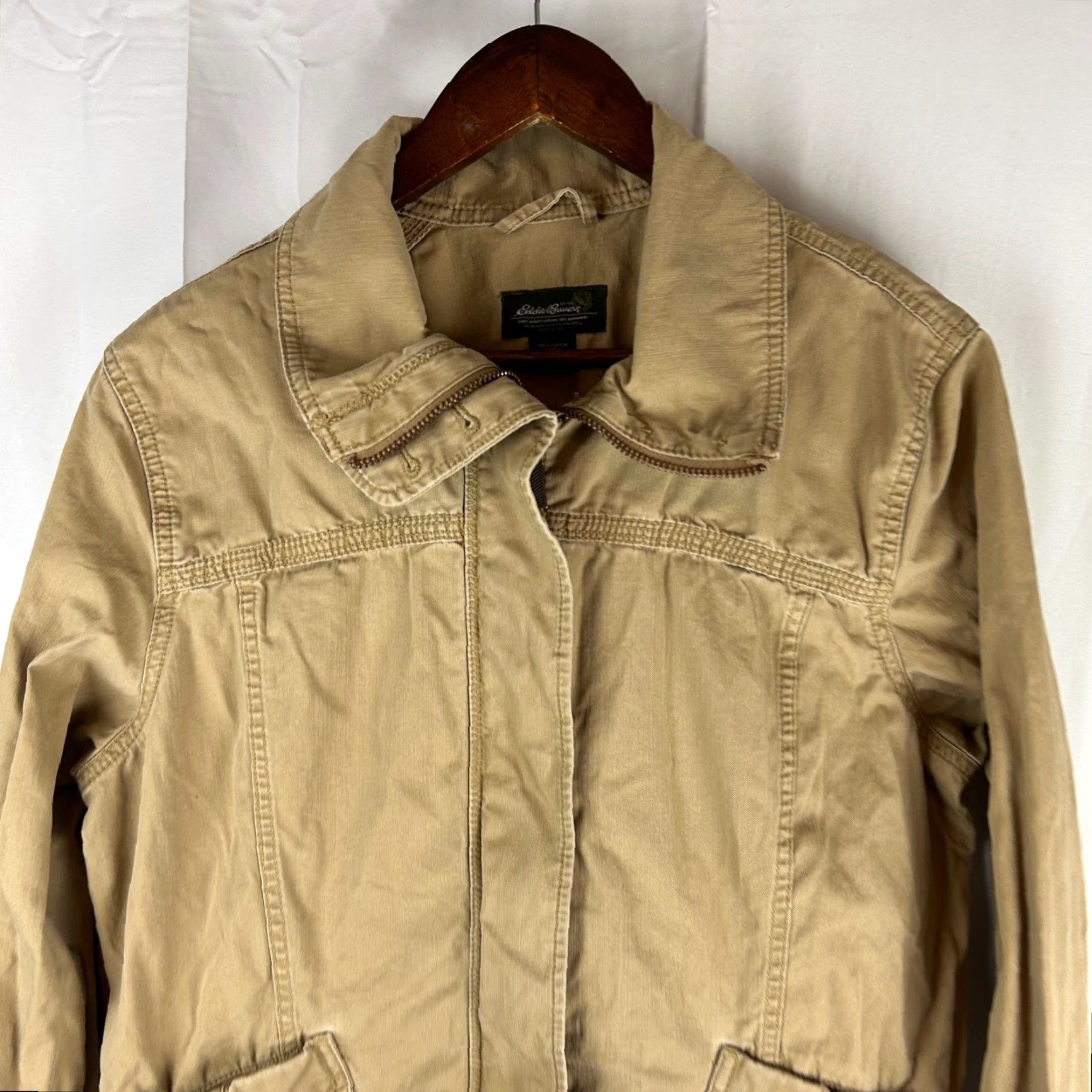 Eddie Bauer Eddie Bauer Womens Large Tan Utility Jacket Full Zip Cotton Field Casual Outdoor Size L / US 10 / IT 46 - 2 Thumbnail
