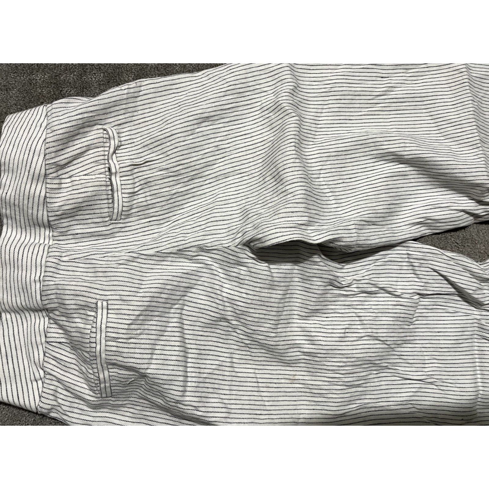 Banana Republic VINTAGE Banana Republic Women's White Linen Cotton Capri Pants 0 Striped Crop Mid-Rise Summer Size 26" / US 2 / IT 38 - 4 Thumbnail