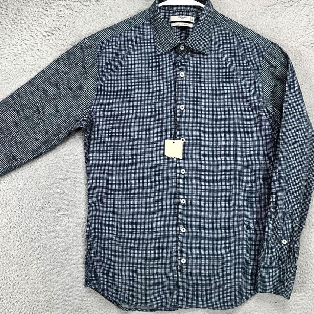 Mango Mango Mango Man Smart Button Up Shirt XS Navy Blue Check Modern Slim Mens NEW Shirt Size US XS / EU 42 / 0 - 2 Thumbnail