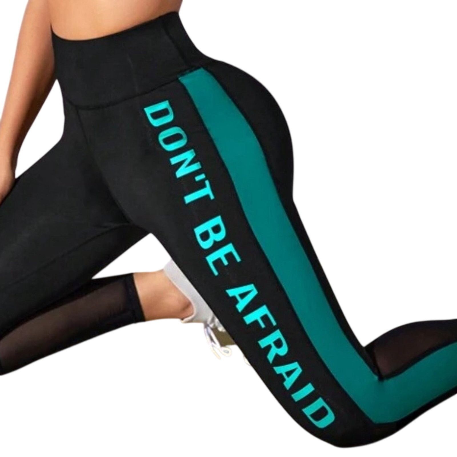 Shein Don't Be Afraid Contrast Mesh Leggings in Black/Blue, Size L Size 32" / US 10 / IT 46 - 4 Thumbnail