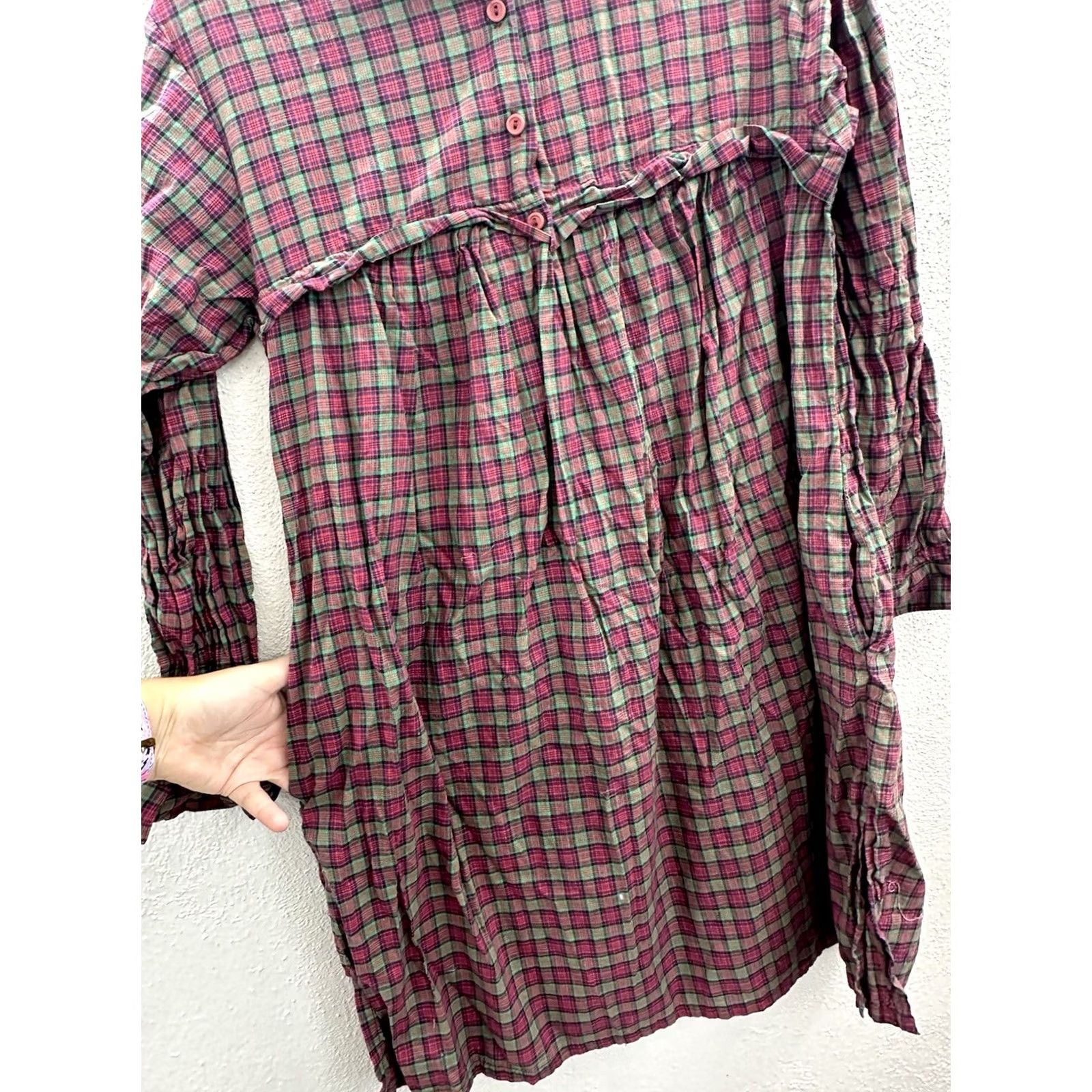 Vintage VINTAGE Peaches My Love Dress Womens Size 8 Red Green Plaid Long Sleeve 70s 80s 90s Size M / US 6-8 / IT 42-44 - 3 Thumbnail