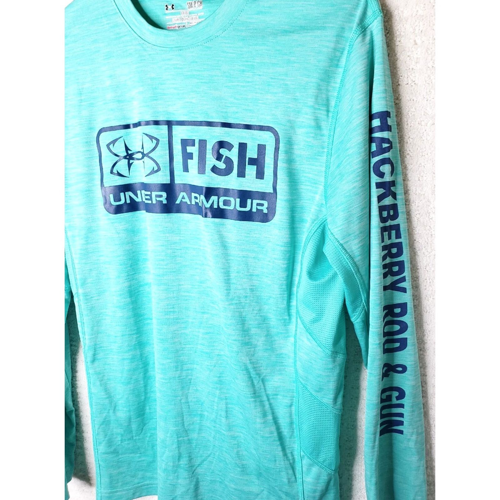 Under Armour Under Armour Sun Shirt Mens S Turquoise Heathered Long Sleeve Crew Neck HeatGear T-Shirt Logo01 Fishing Boating All Seasons Breathable Size US S / EU 44-46 / 1 - 6 Thumbnail