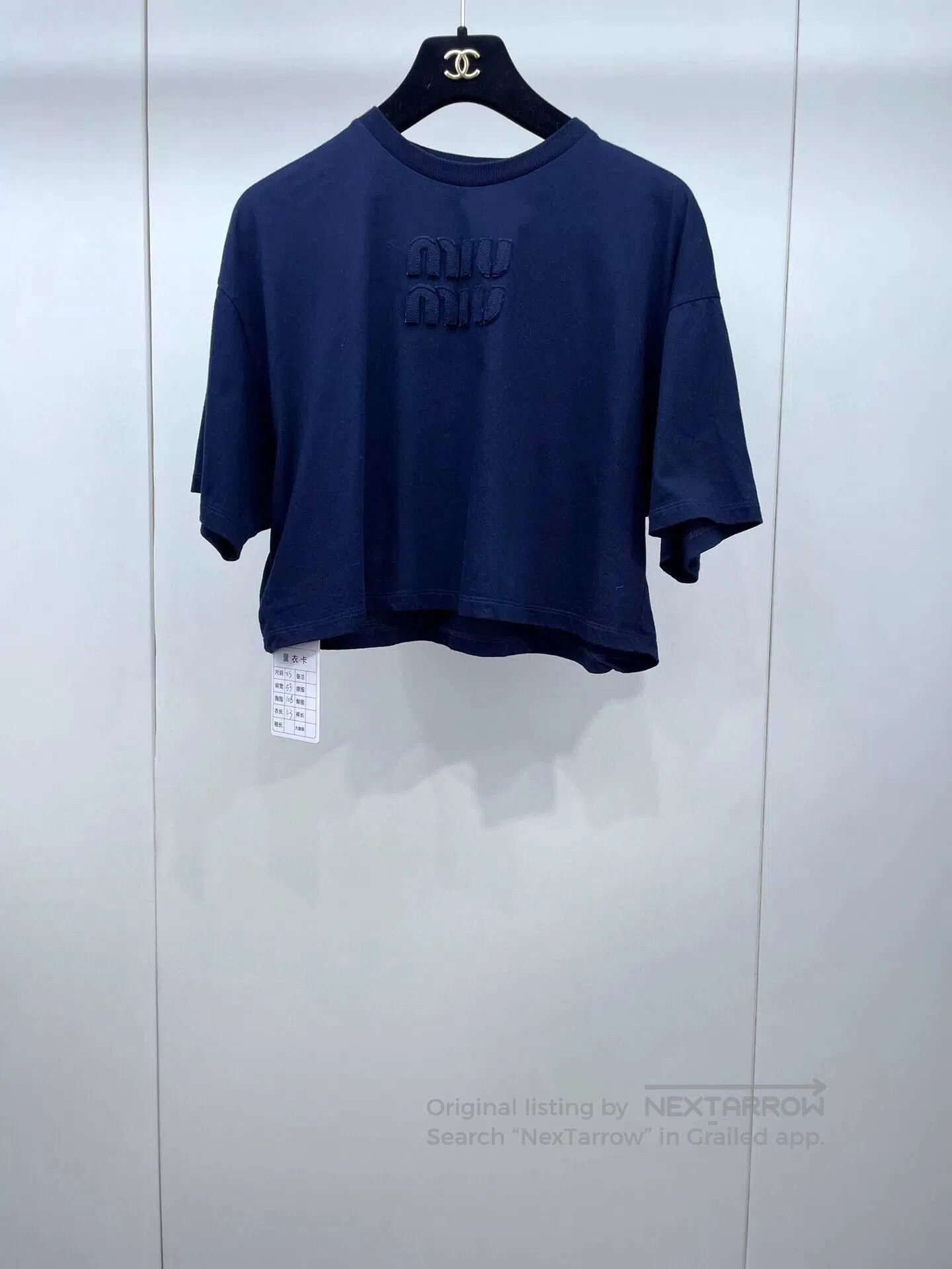 Japanese Brand Miumiu Blue Letter Patch Short Sleeve. Size XS / US 0-2 / IT 36-38 - 1 Thumbnail