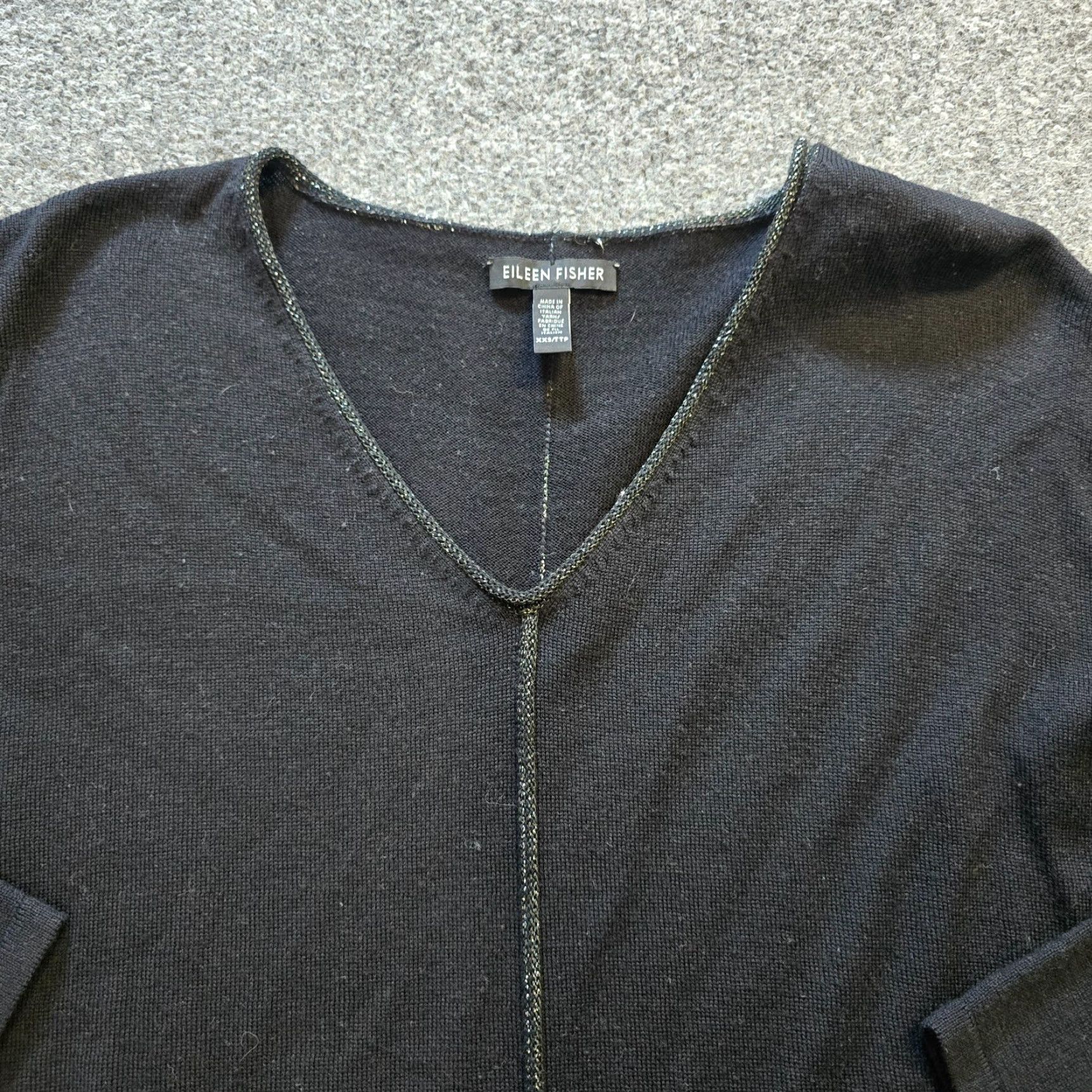 Eileen Fisher Eileen Fisher Sweater Tunic Womens XXS Black Merino Wool Knit V-Neck Casual Minimalist Shirt Size XXS / US 00 / IT 34 - 2 Thumbnail