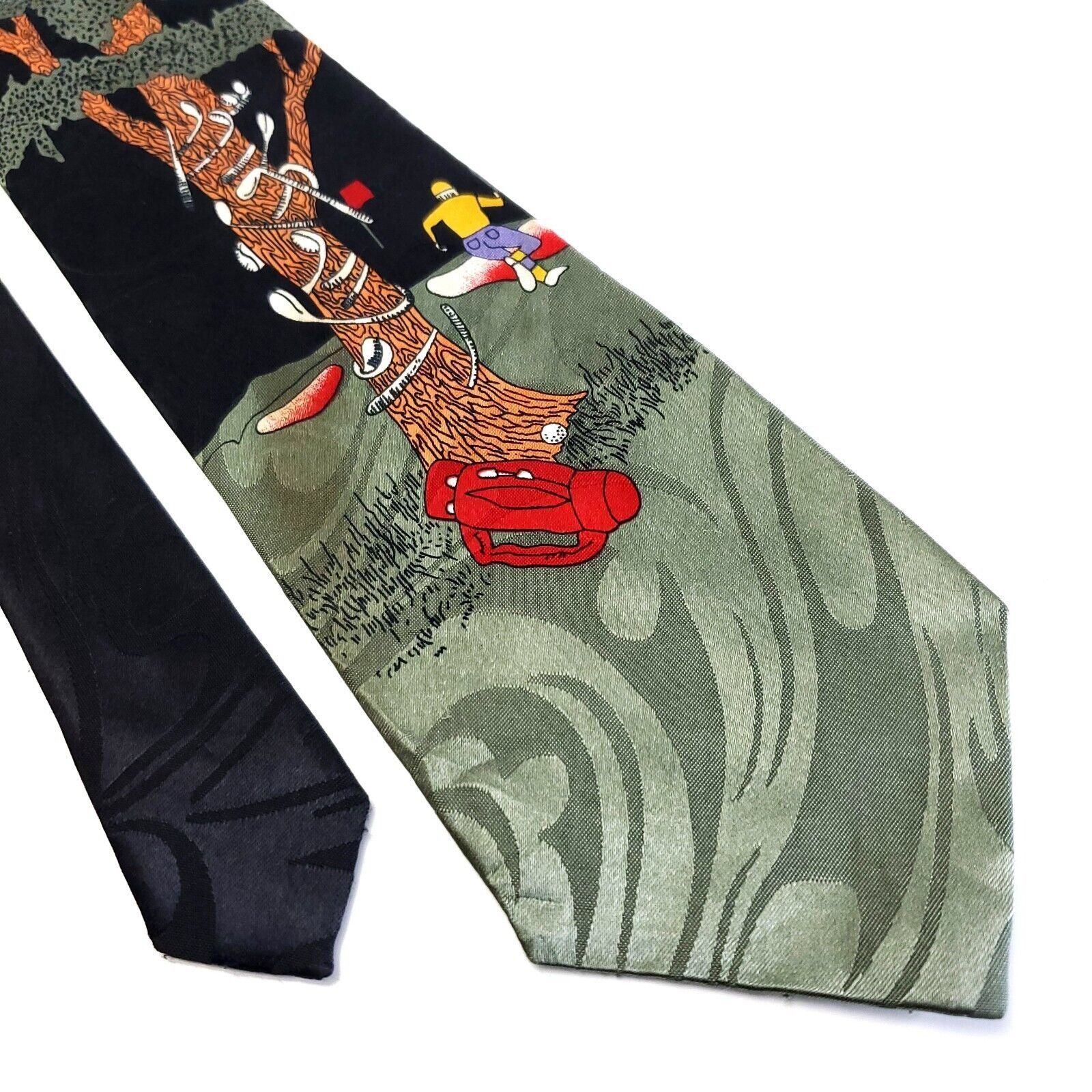 Designer Steven Harris Polyester Tie Green Black Handmade Golf Print Size ONE SIZE - 1 Thumbnail