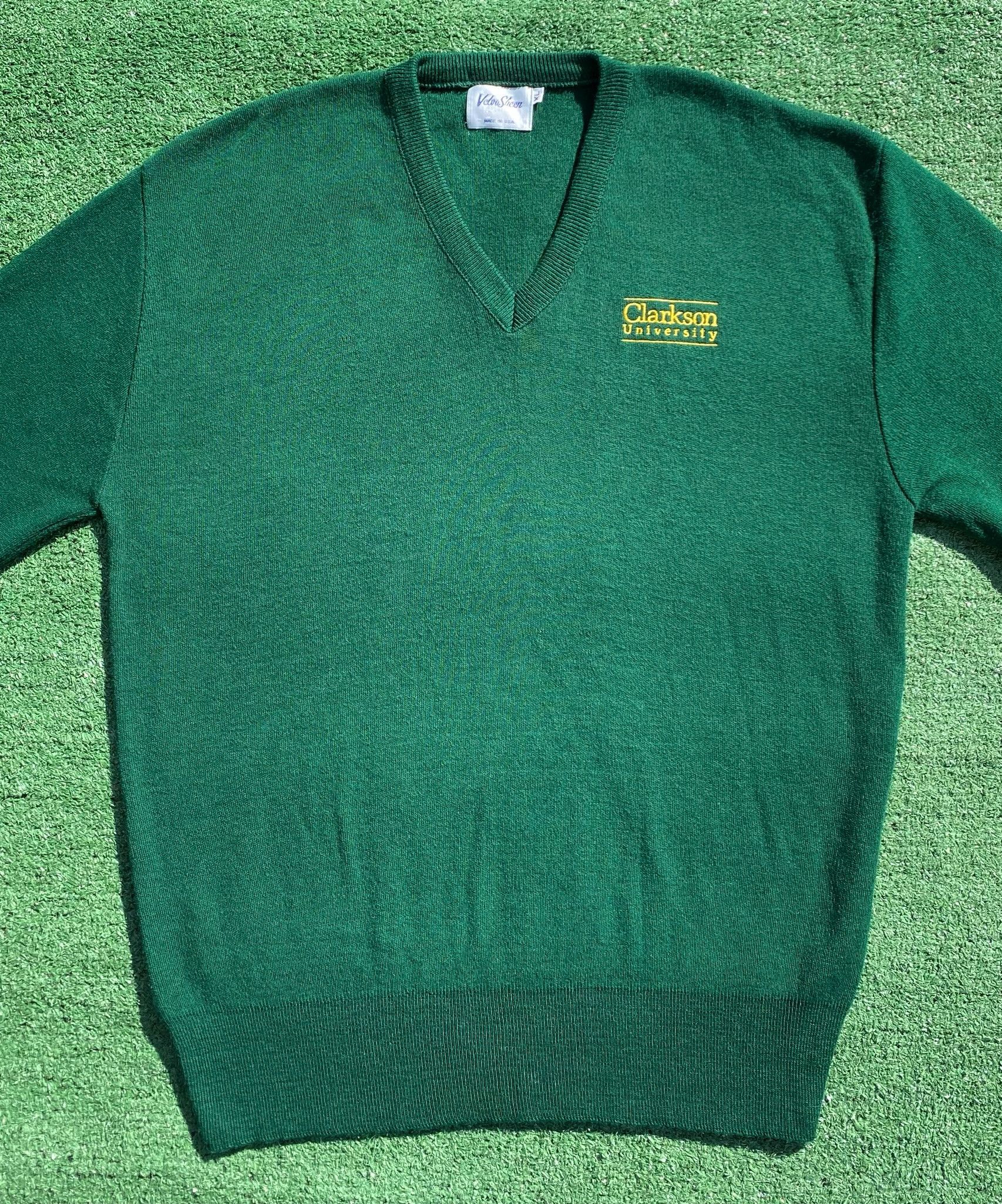 Other 80s Clarkson University Green V-Neck Sweater Men’s Large Size US L / EU 52-54 / 3 - 3 Thumbnail