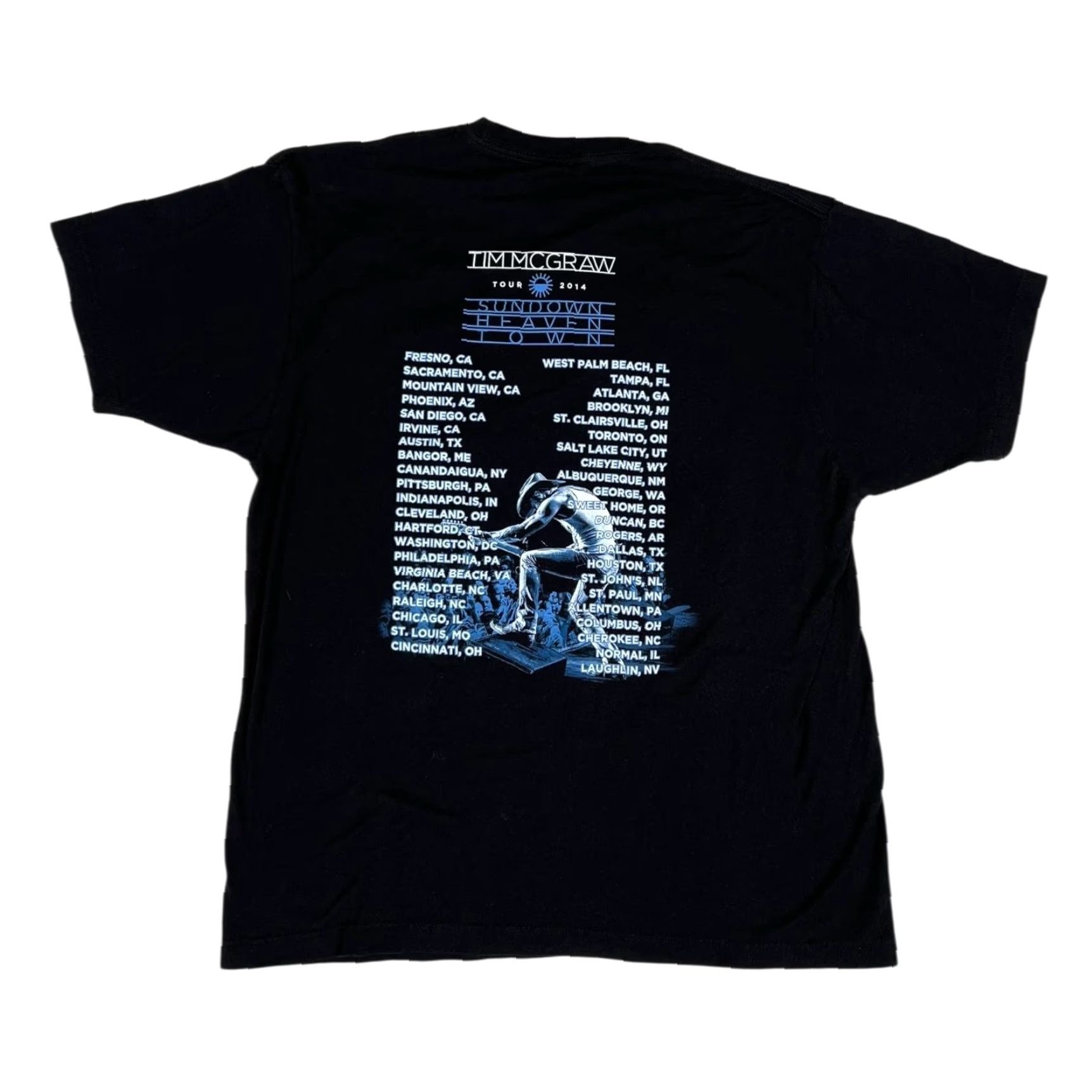Vintage TIM MCGRAW Shirt Mens XL Black Sundown Heaven Town Tour 2014 Country Concert Shirt Size US XL / EU 56 / 4 - 3 Thumbnail