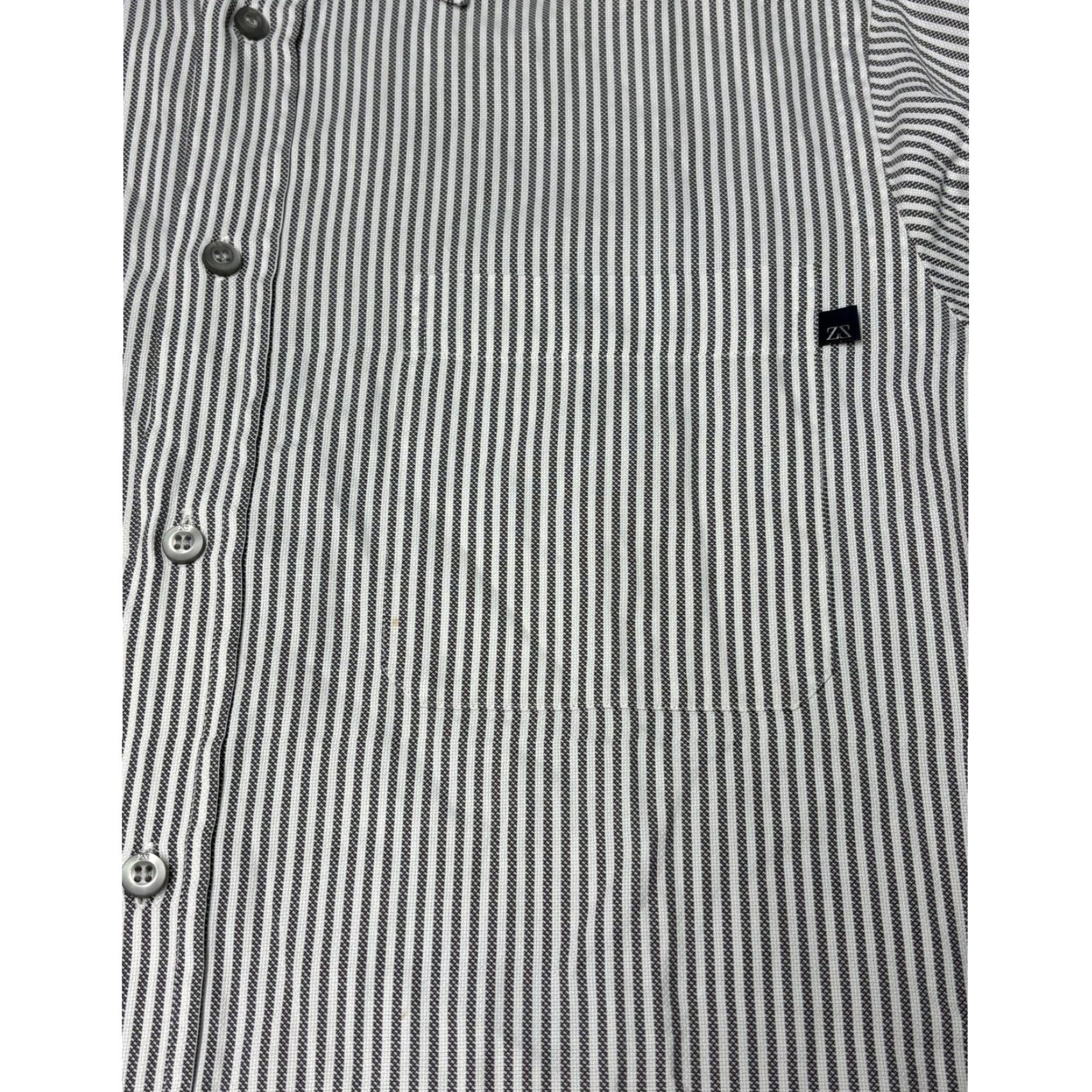 Vintage Zegna Sport Mens Striped Button-Down Shirt Grey White Cotton M Regular Chest Pocket Casual Business Size US M / EU 48-50 / 2 - 2 Thumbnail