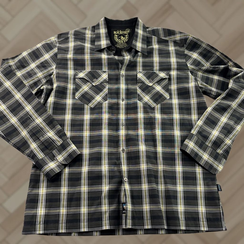 Vintage KUHL Long Sleeve Button-Up Shirt Men XL Gray Yellow Plaid Size US XL / EU 56 / 4 - 1 Thumbnail