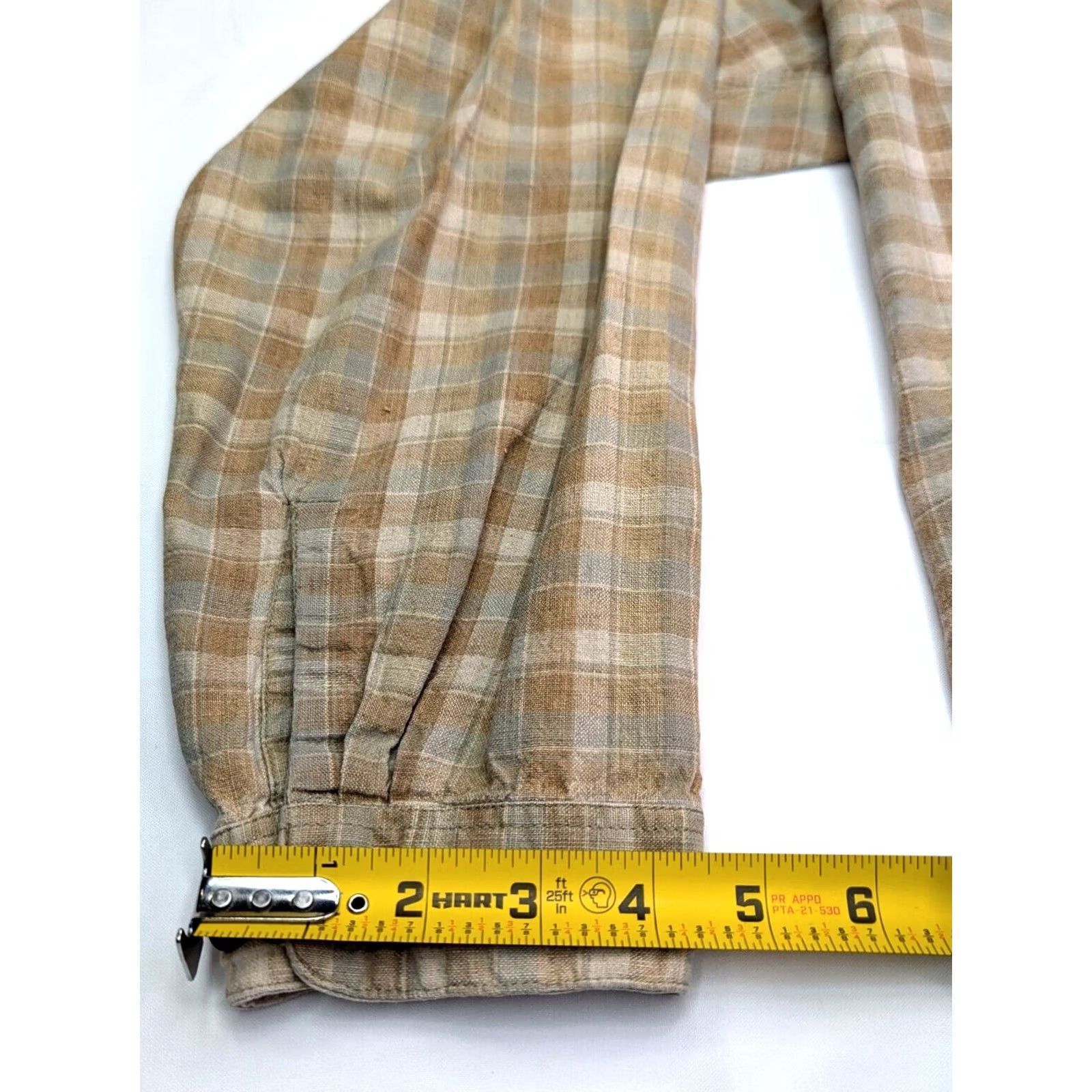 Vintage Baxter Shirt Men L Plaid Brown Tan Cotton Linen Button-Down Long Sleeve casual Vintage: No Size US L / EU 52-54 / 3 - 4 Thumbnail