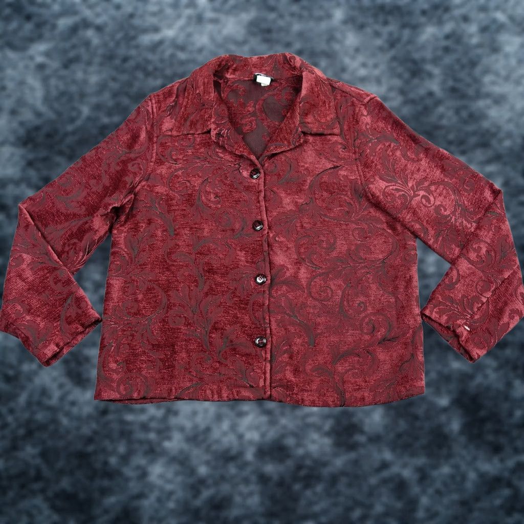 Vintage VINTAGE First Option Shirt Womens L Red 90s Casual Button-Up Brocade Top VTG Size L / US 10 / IT 46 - 1 Thumbnail