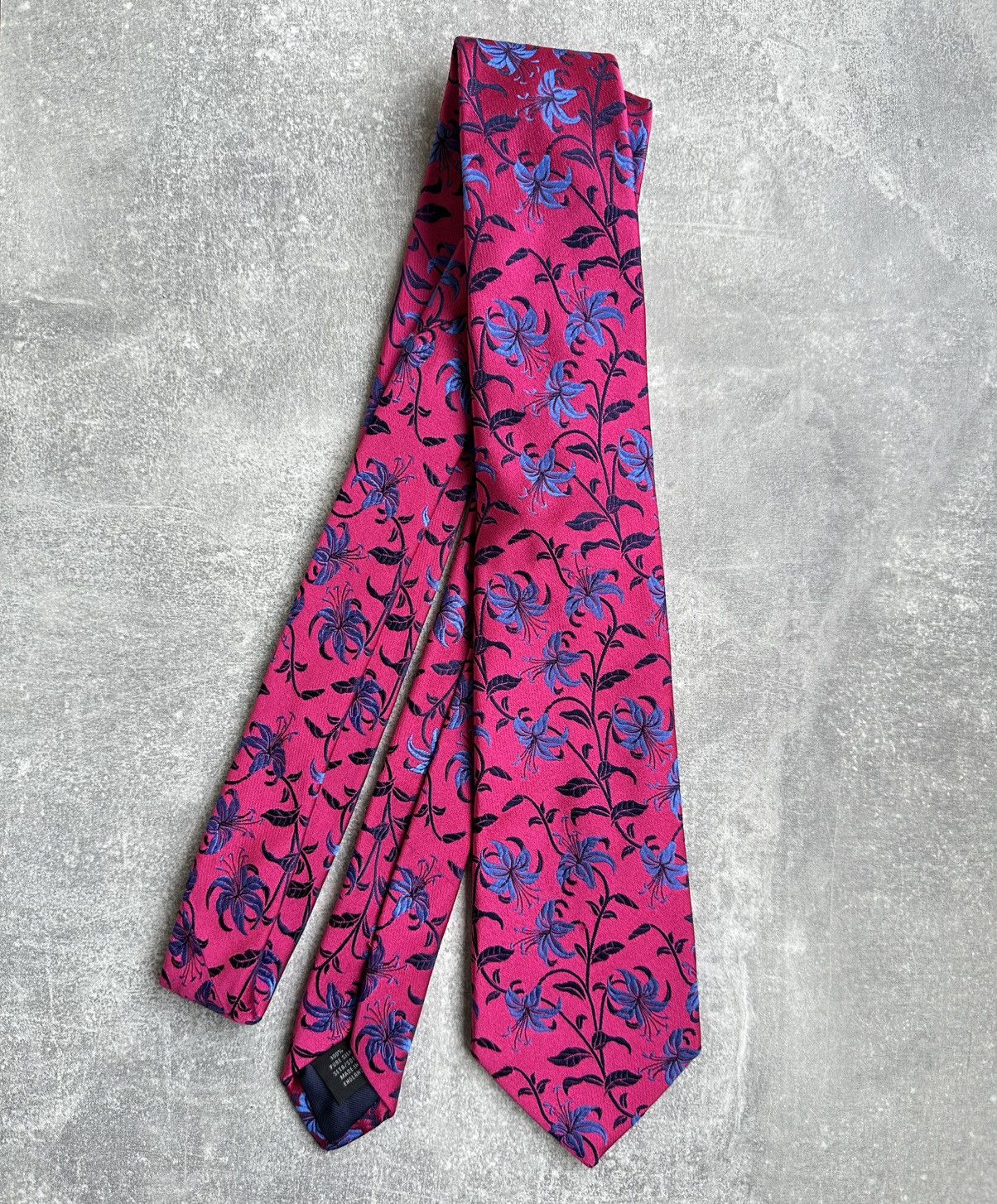 Duchamp Duchamp London Mens Silk Tie Pink Floral Pattern Handmade Size ONE SIZE - 1 Thumbnail