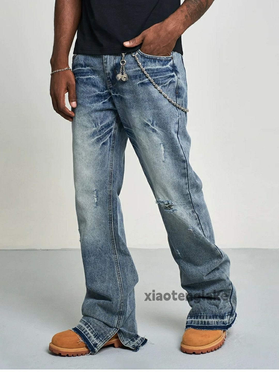 Jean × Vintage washed faded damaged ripped punk hiphop flared jeans Size US 32 / EU 48 - 1 Thumbnail