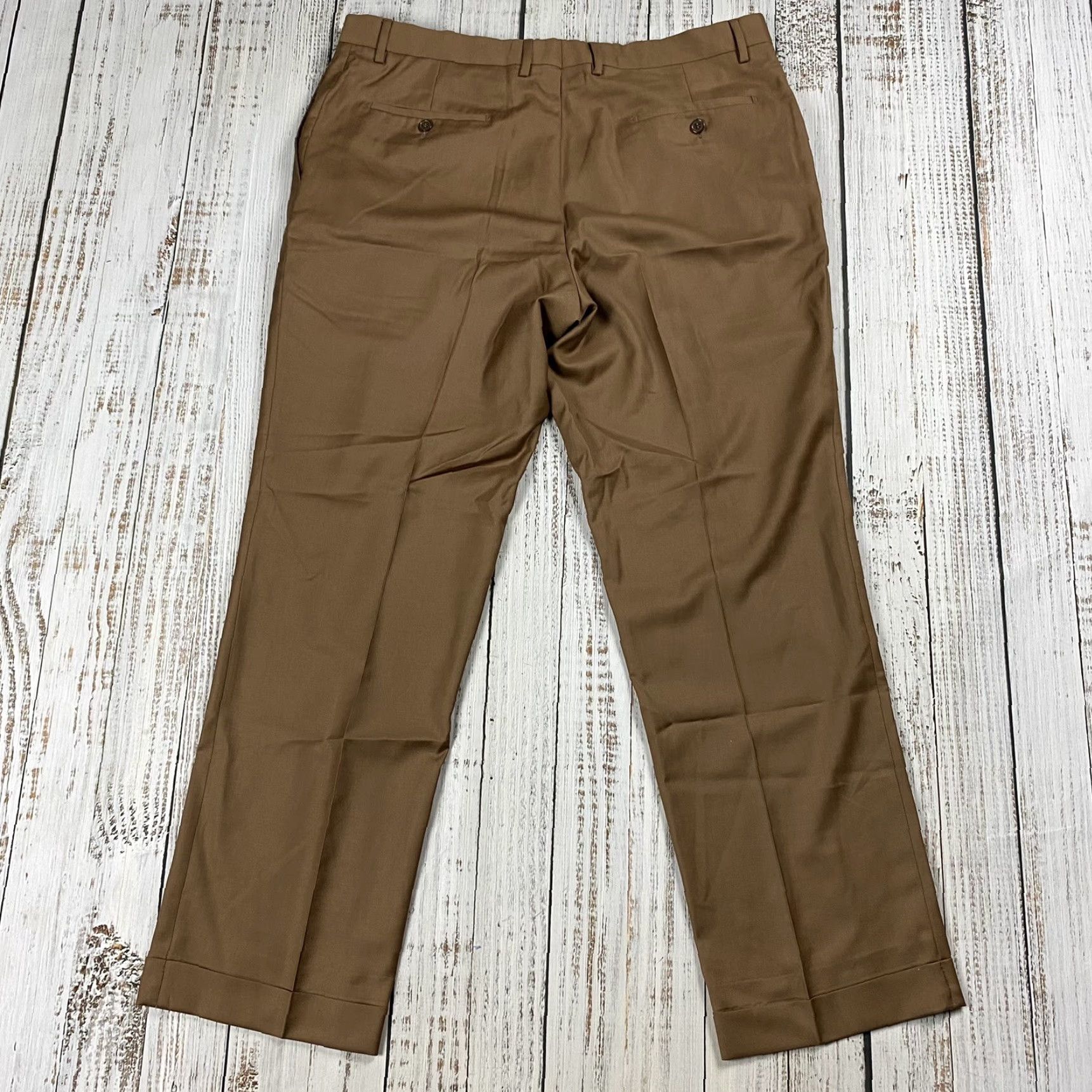 Nordstrom VINTAGE Italian Wool Dress Pants Flat Front Khaki Men 39x32 Winter Summer Spring Fall Size US 39 - 7 Thumbnail