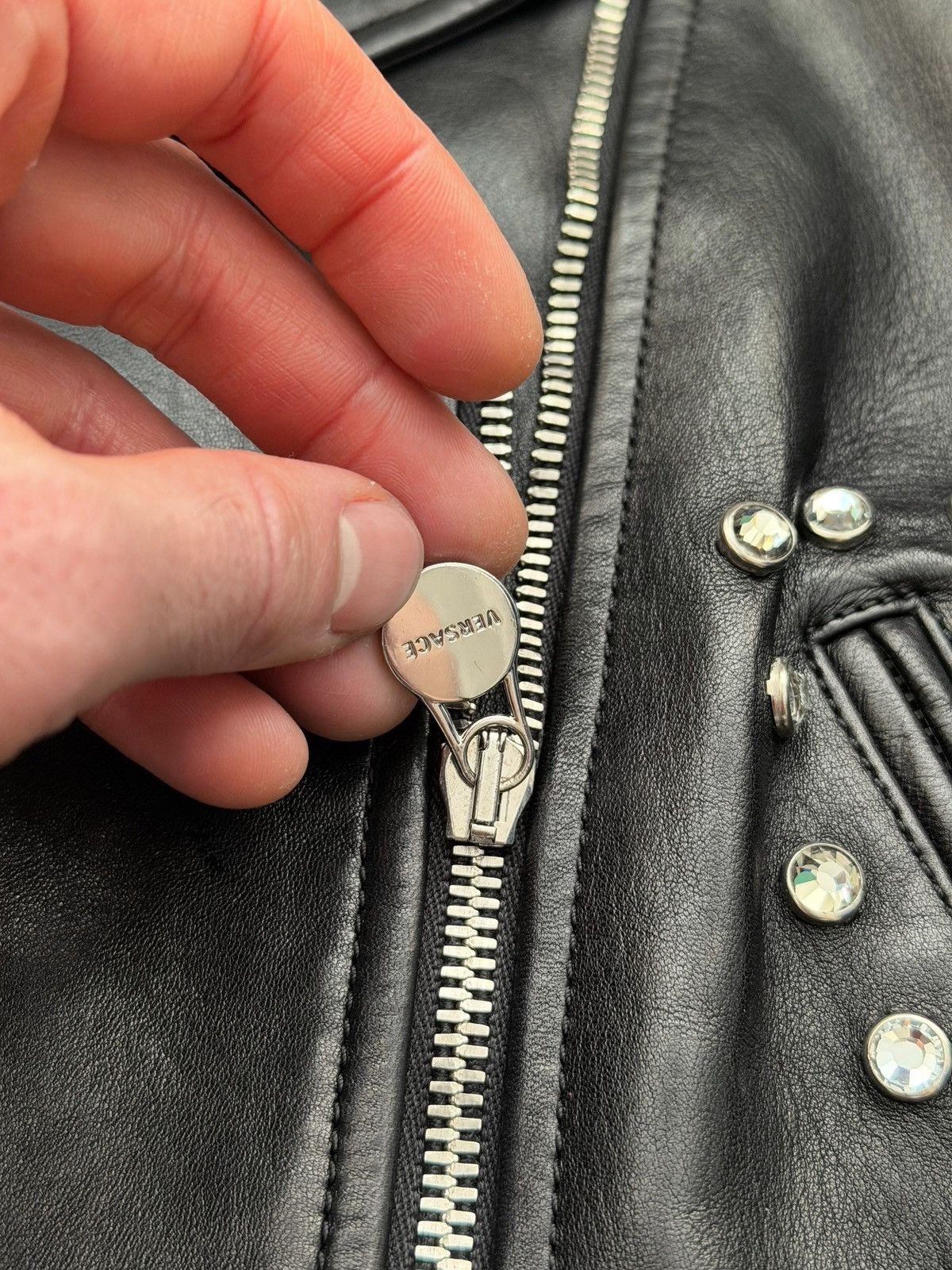 Versace $6,825 Crystal Studded Leather Motorcycle Biker Jacket Size M / US 6-8 / IT 42-44 - 7 Thumbnail