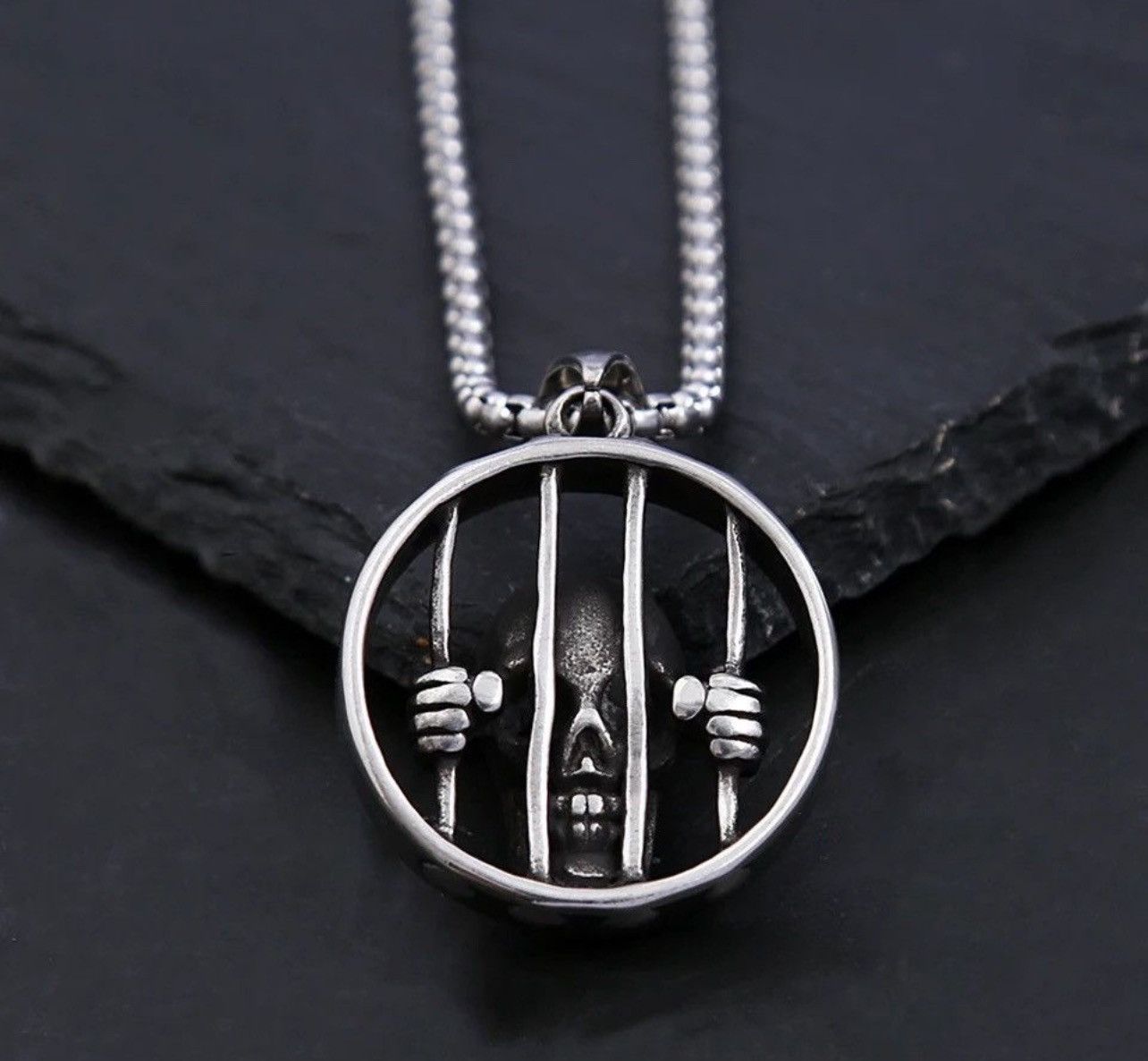Jewelry Steel Cage Skull Pendant Necklace Size ONE SIZE - 4 Thumbnail