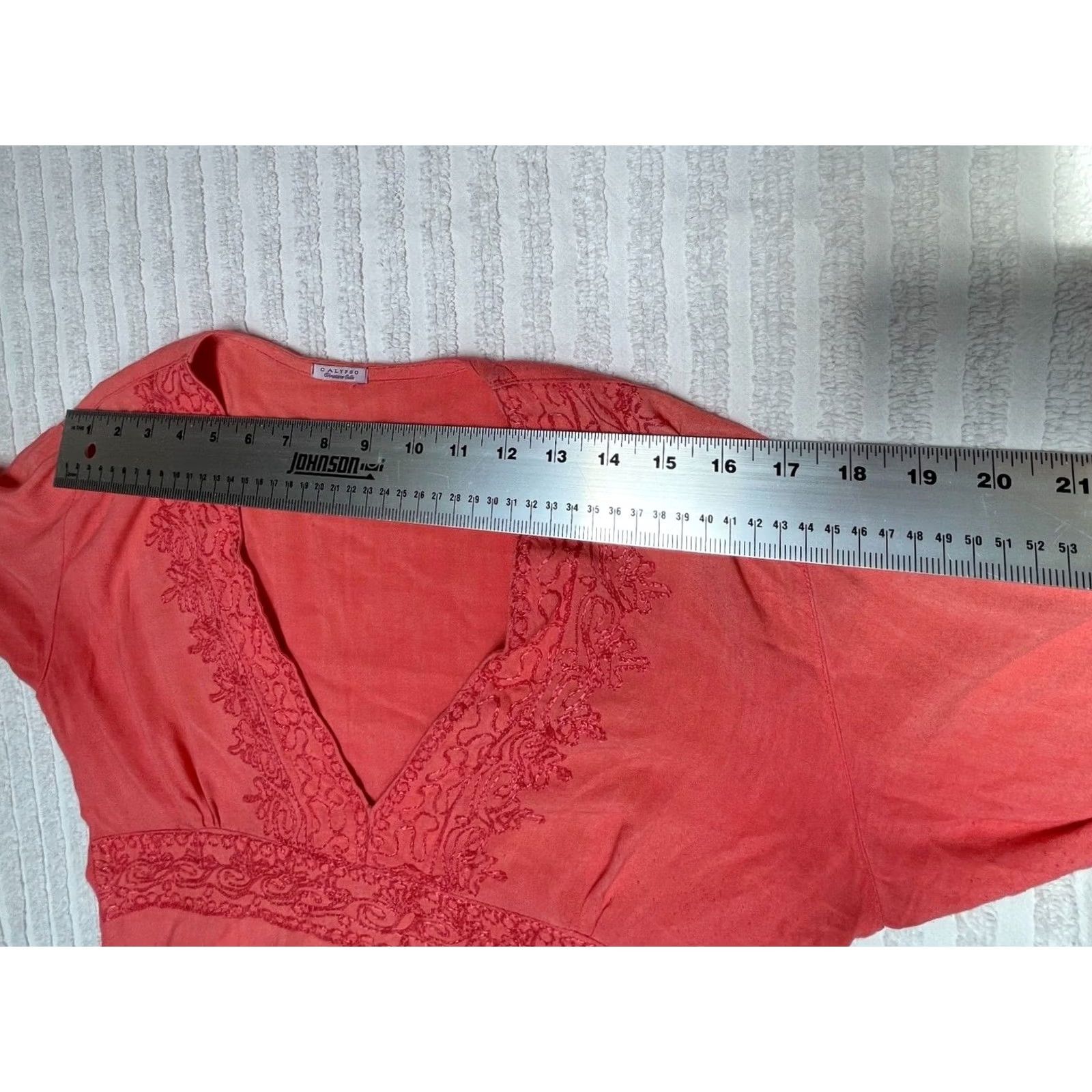 Vintage Calypso by Christiane Celle Womens V-Neck Embroidered Dress Orange One Size Size ONE SIZE - 6 Thumbnail