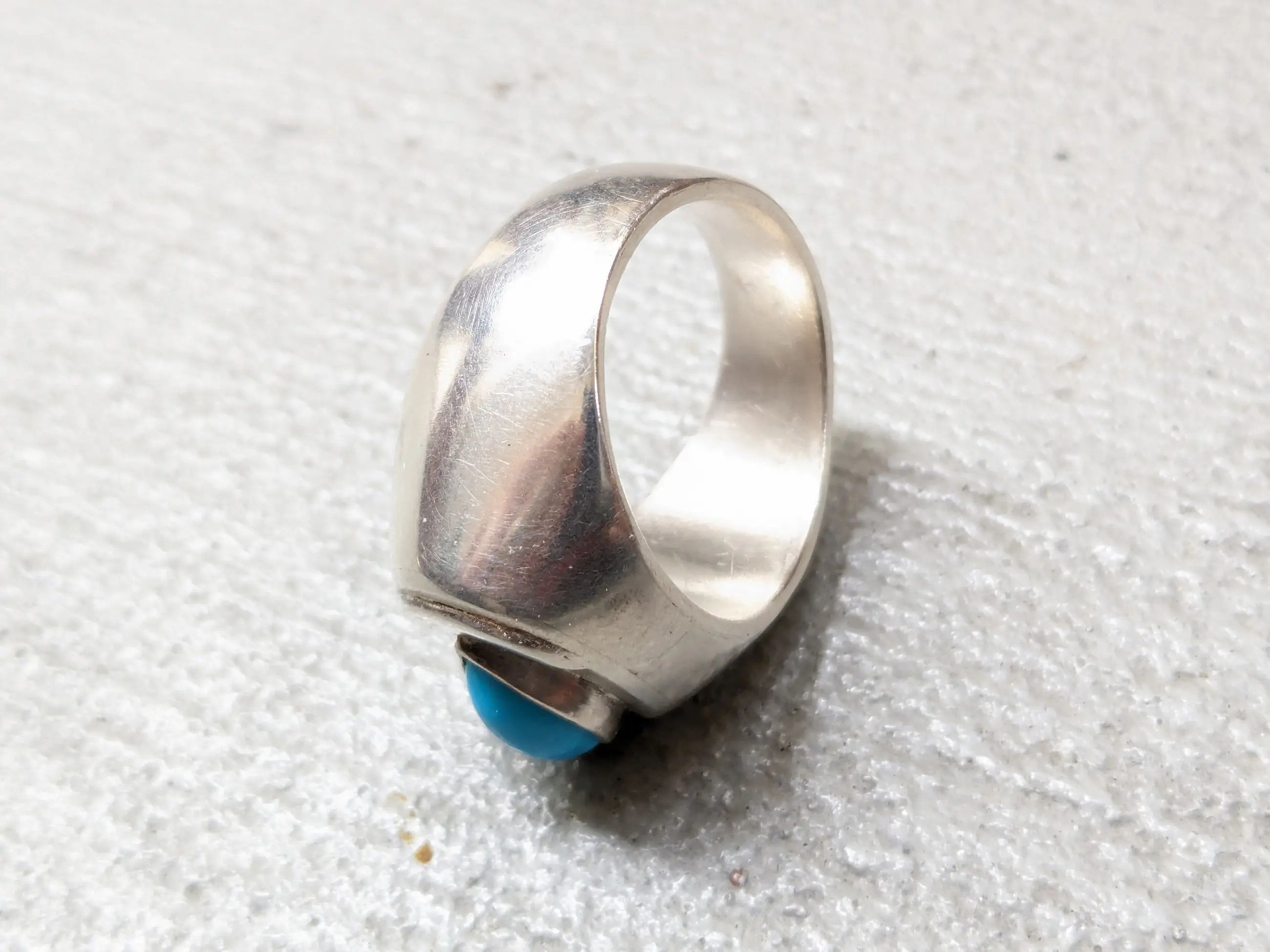 Jewelry Vintage Sterling Silver Ring Turquoise 10.75 Modern Art Deco Size ONE SIZE - 13 Thumbnail
