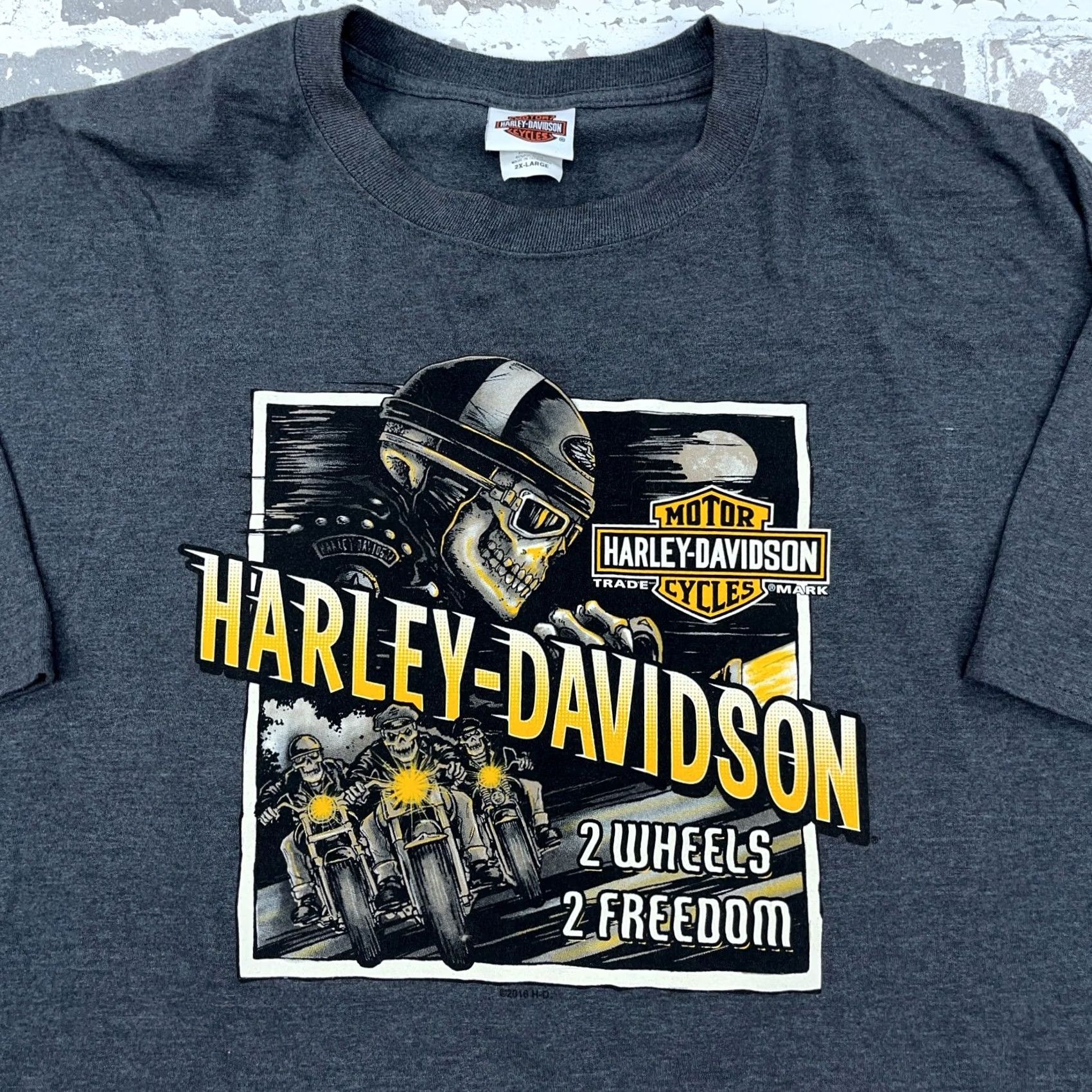 Harley Davidson Harley-Davidson Shirt Mens XXL Gray Tee Skeleton Skull Retro Biker Punk Goth Graphic Print Size US XXL / EU 58 / 5 - 3 Thumbnail