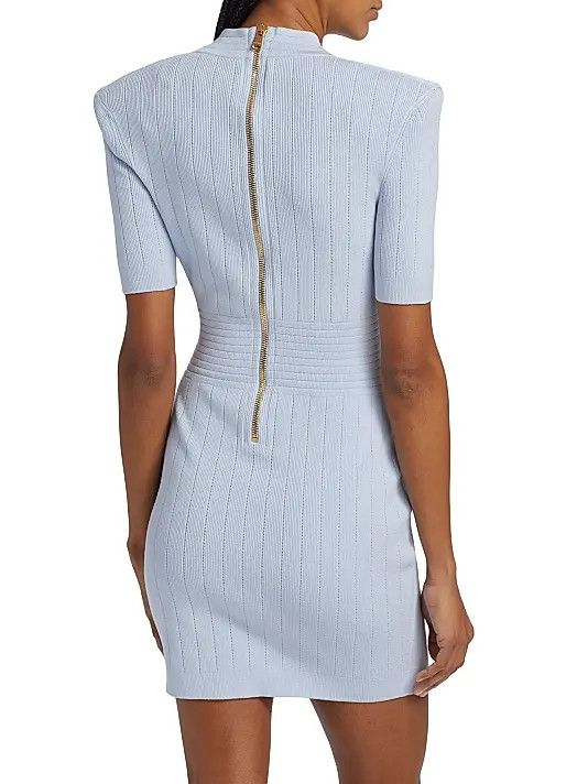 Balmain o1s1wg111225 Button Accented Kinit Mini Dress in Blue Size XL / US 12-14 / IT 48-50 - 4 Thumbnail
