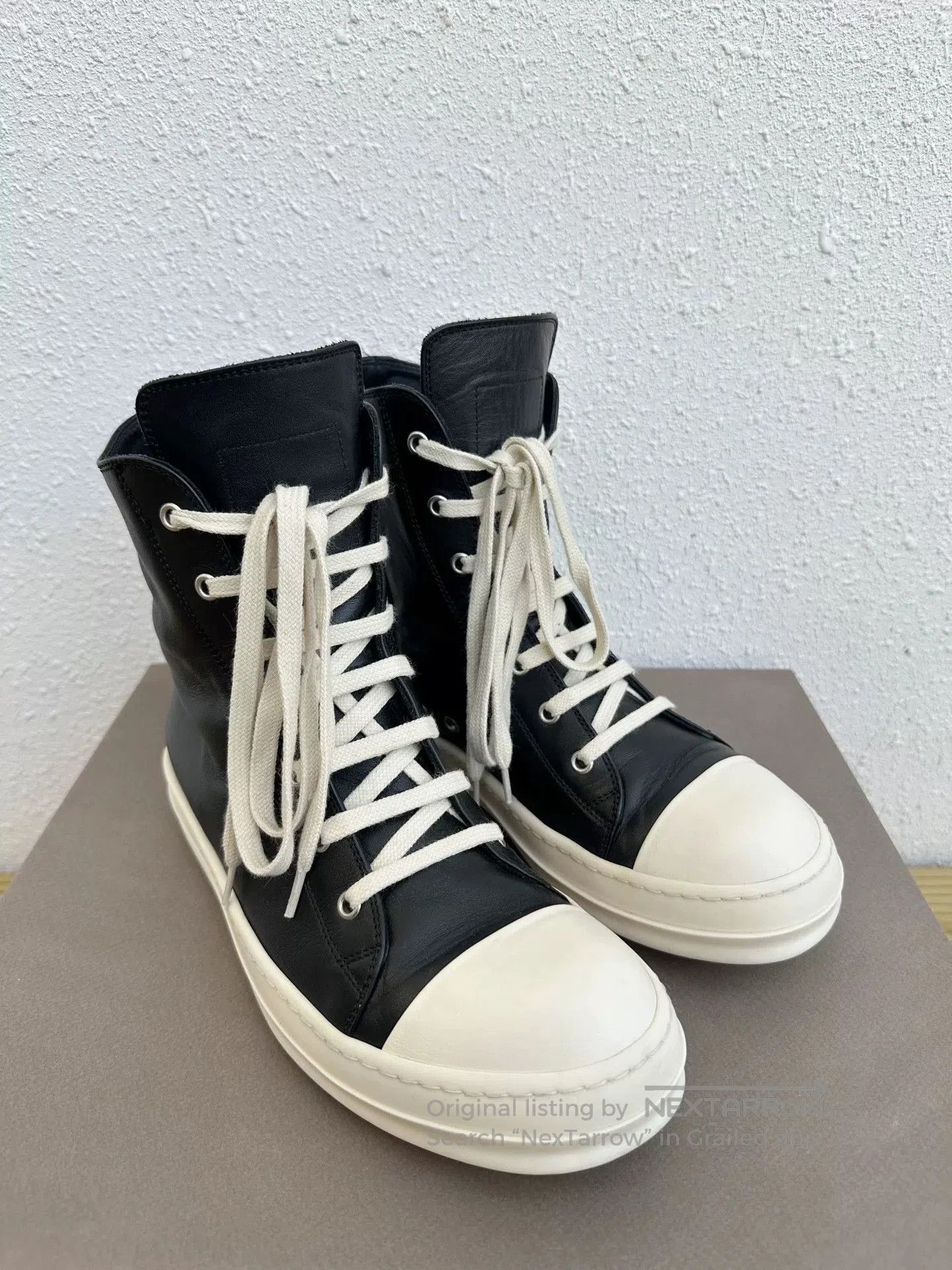 Rick Owens Rick Owens High-Top Leather Black White. Size US 7 / EU 40 - 1 Thumbnail