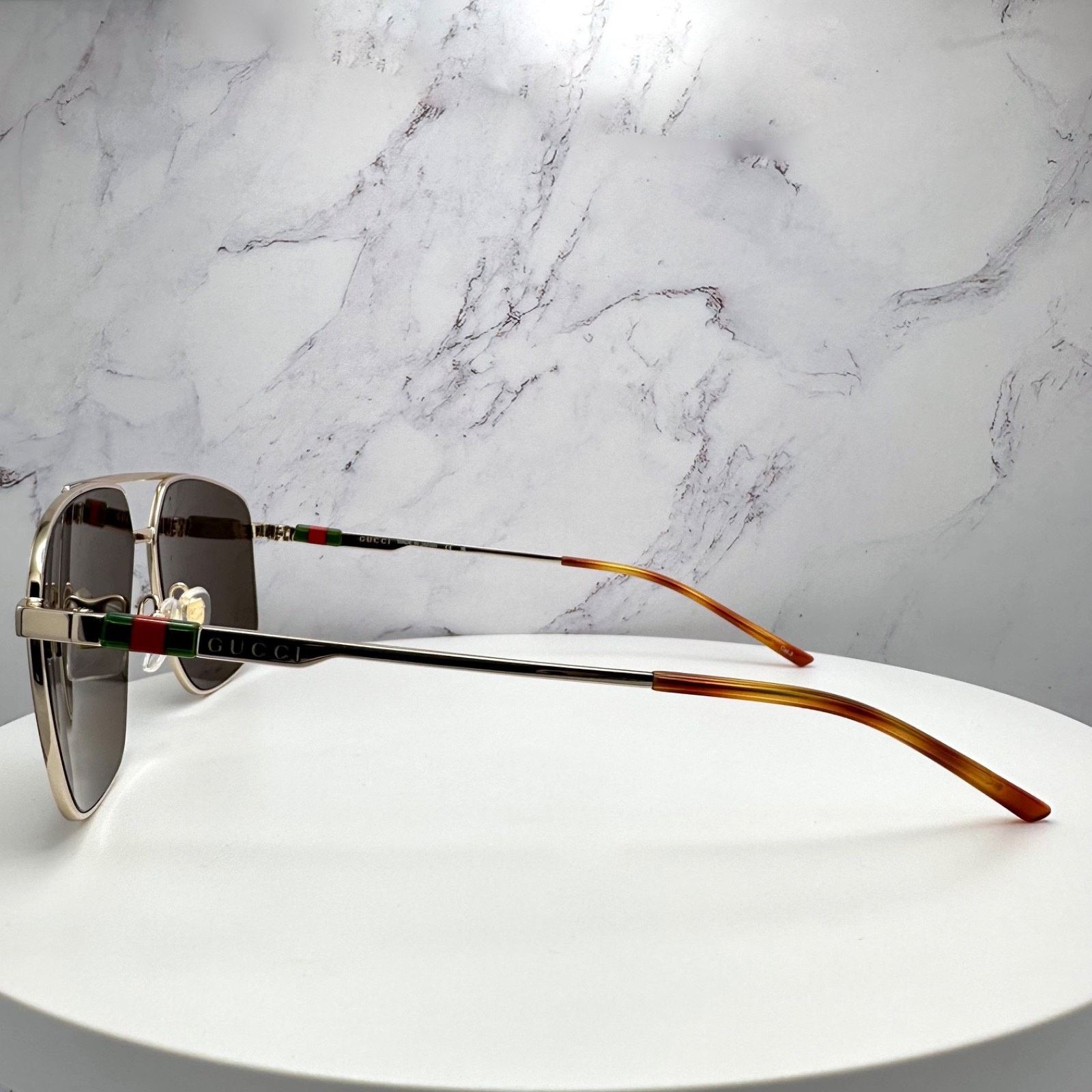Gucci New GUCCI Sunglasses Gold Metal Aviator Pilot Web Logo Size ONE SIZE - 12 Thumbnail