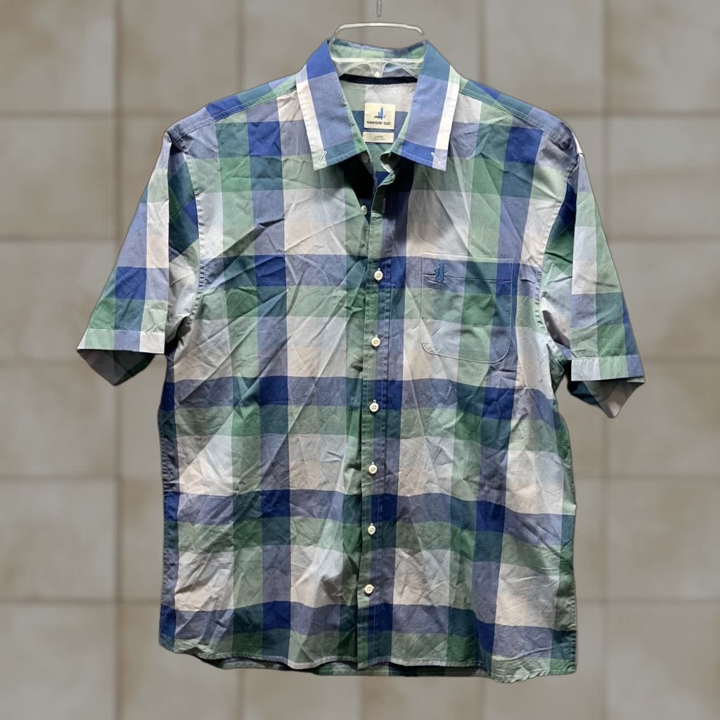 johnnie-O johnnie-O Shirt Adult M Blue Plaid Cotton Short Sleeve Button-Up Casual Mens Size US M / EU 48-50 / 2 - 1 Thumbnail