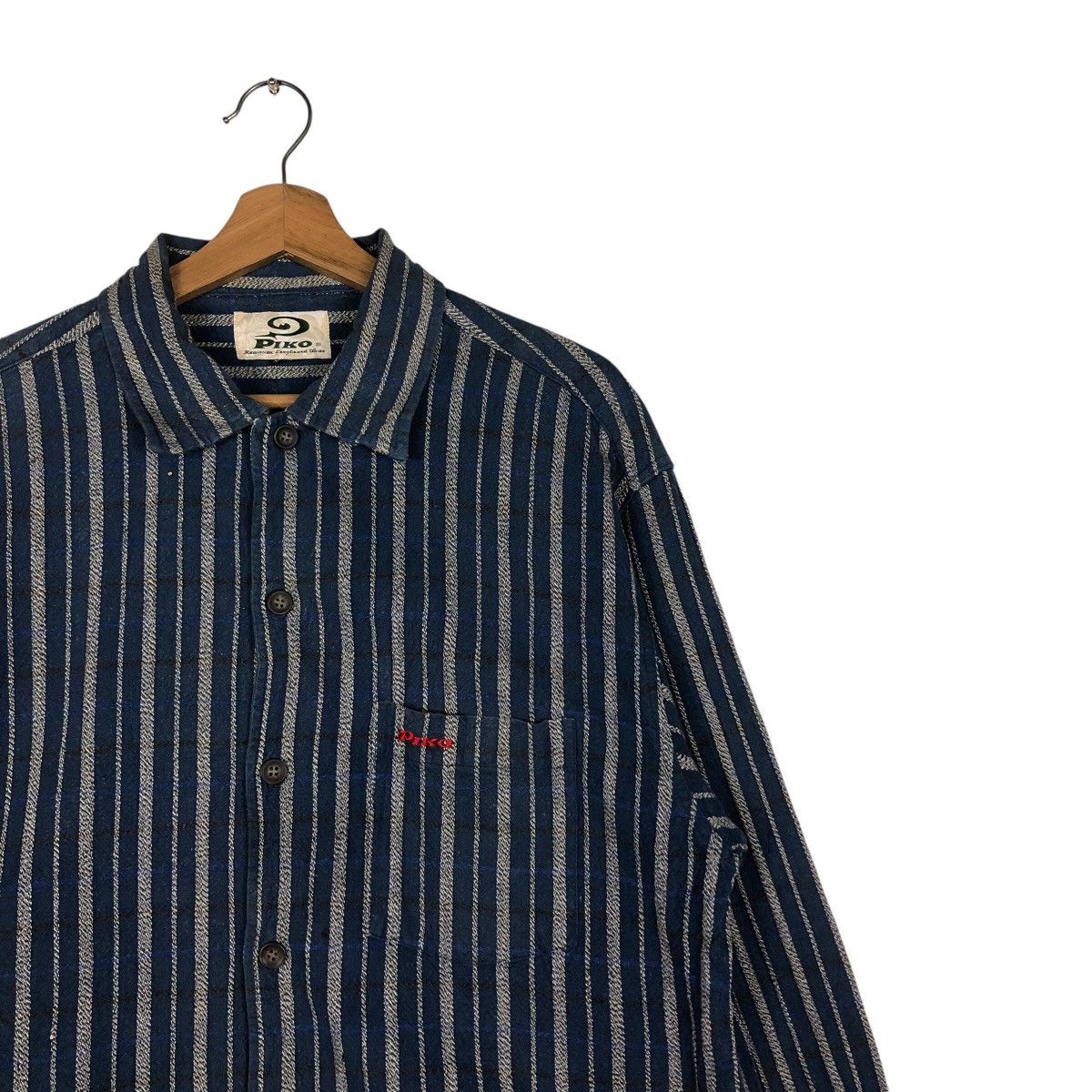 Indigo 📌Vintage Indigo Button Jacket Piko Striped Hickory Design Size US L / EU 52-54 / 3 - 7 Thumbnail