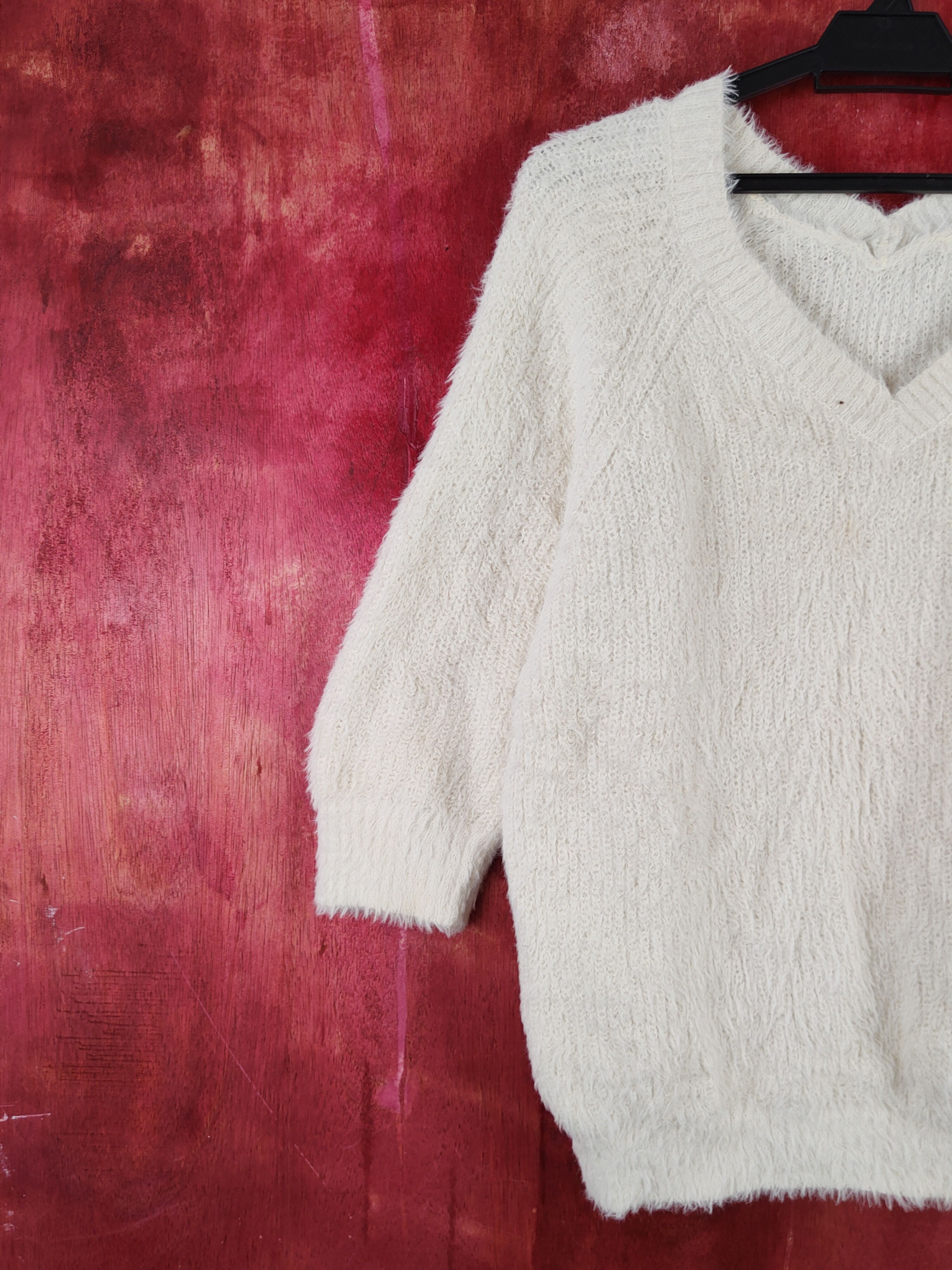 GU GU Ivory Shag Shaggy Fur Mohair Knitwear #S2003 Size L / US 10 / IT 46 - 3 Thumbnail