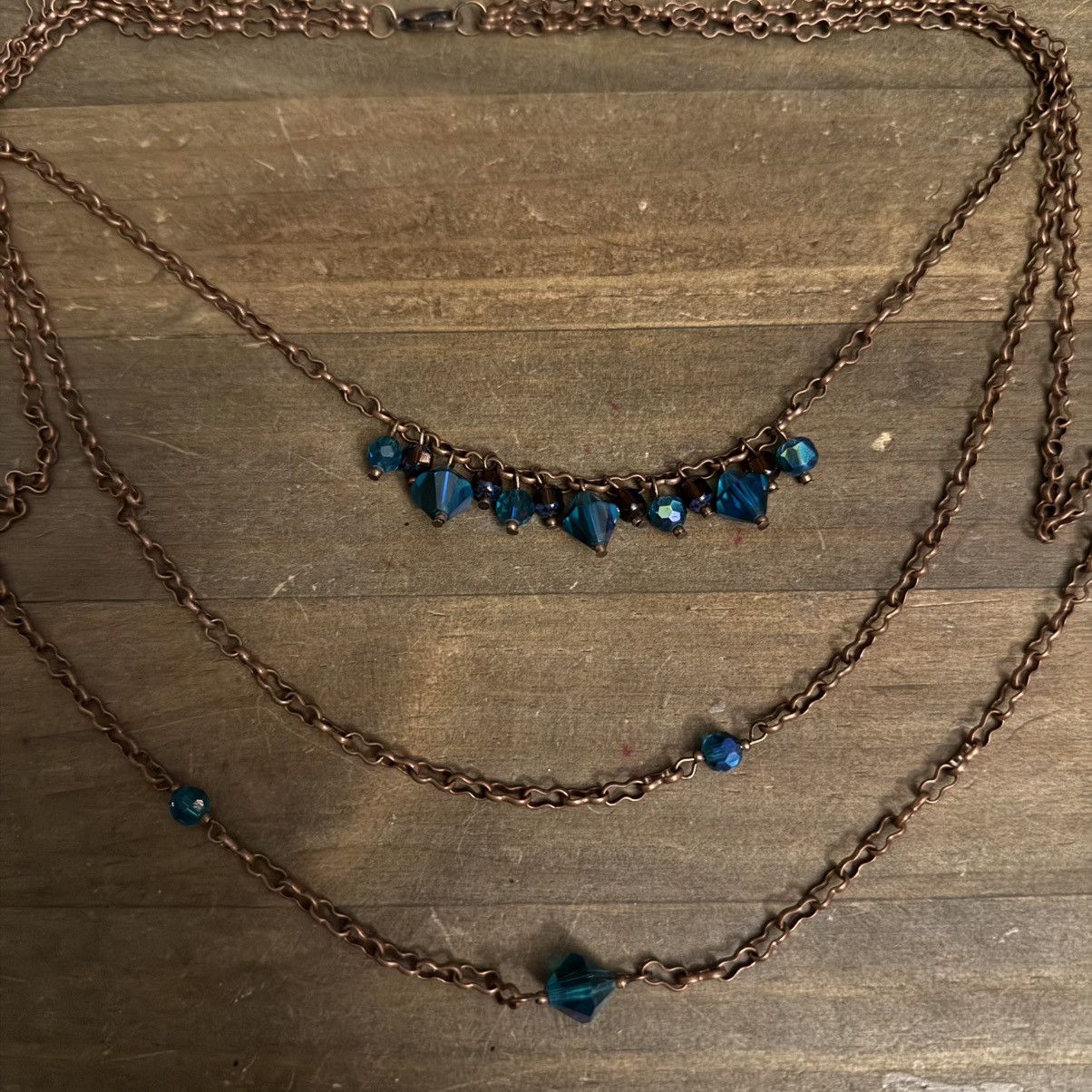 Other Long layered copper tone iridescent teal bead necklace Size ONE SIZE - 2 Thumbnail