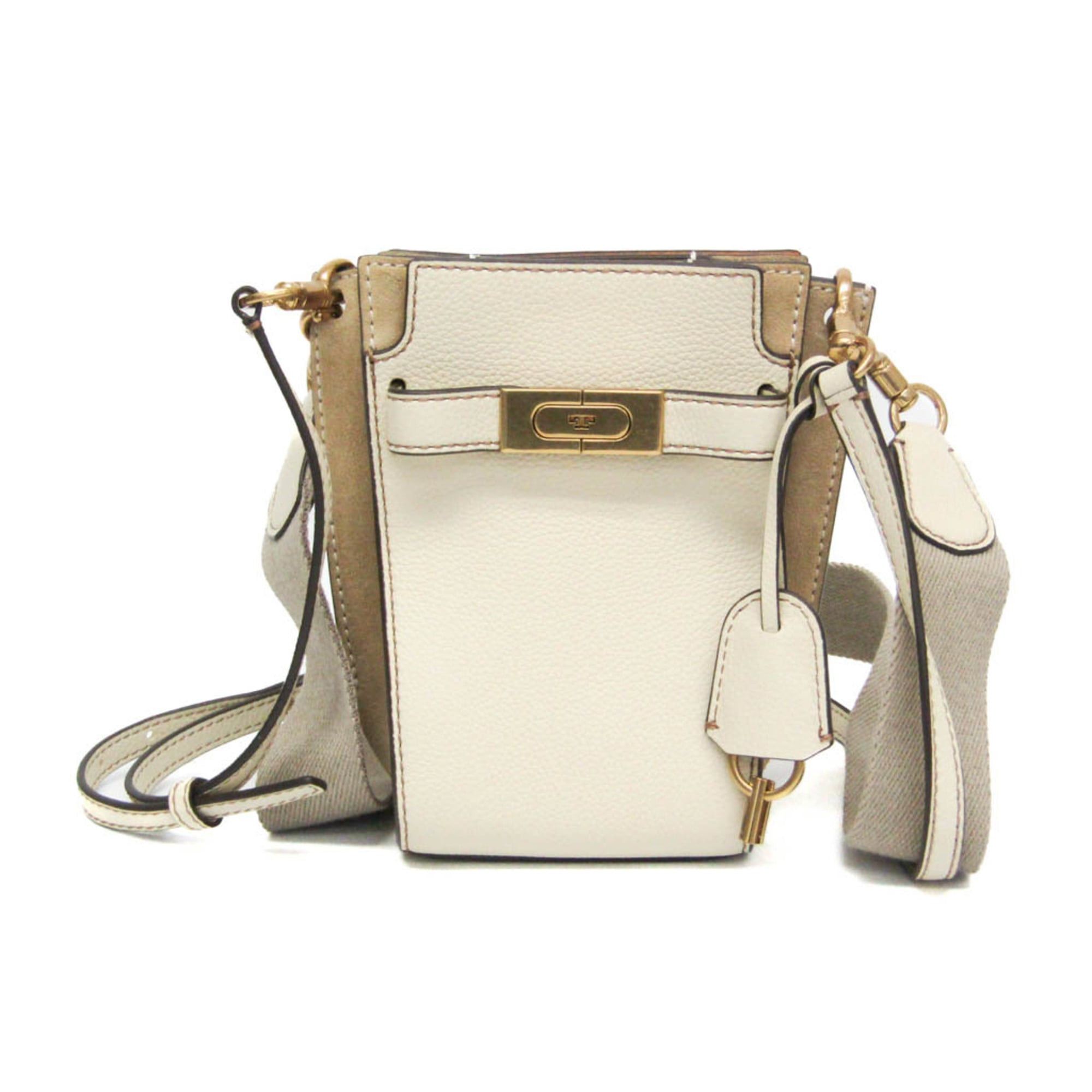 Tory Burch Lee Radziwill Double Bucket Bag 139016 Women's Leather,suede Shoulder Bag Light Beige,off-White
