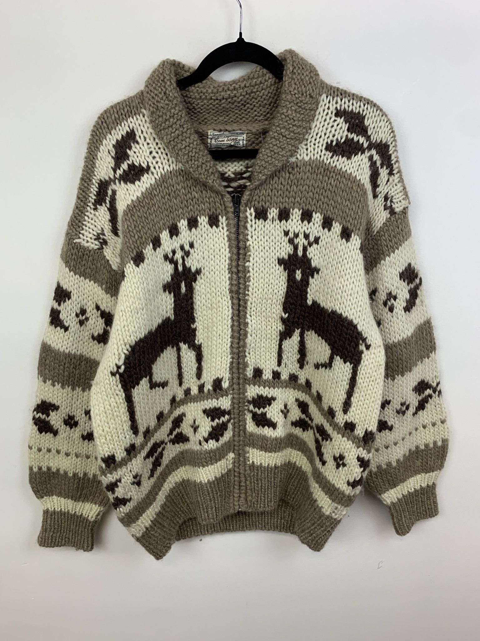 Coogi Vintage 1970s Stag Wool Zip Cowichan Knit Sweater Size L Size US L / EU 52-54 / 3 - 1 Thumbnail
