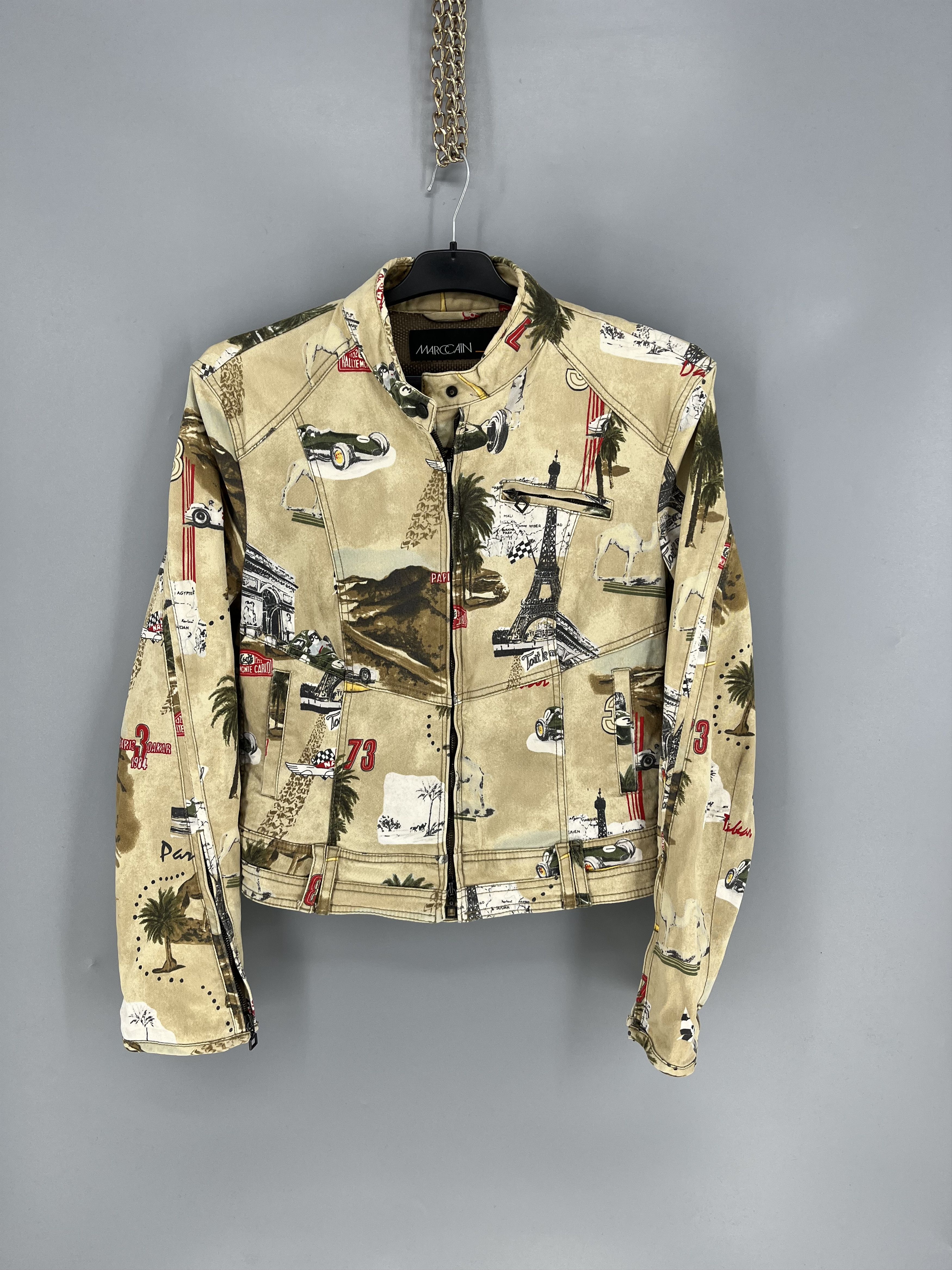 Vintage MARC CAIN Biker Moto Jacket Racing Print Stretch Cotton Size M / US 6-8 / IT 42-44 - 1 Thumbnail