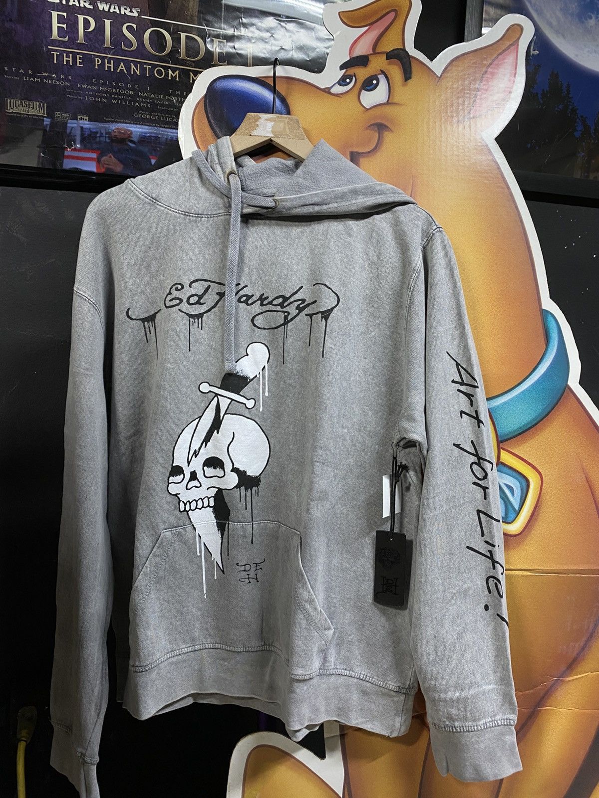Ed Hardy Mens Skull Grey Pullover Hoodie Brand New Medium