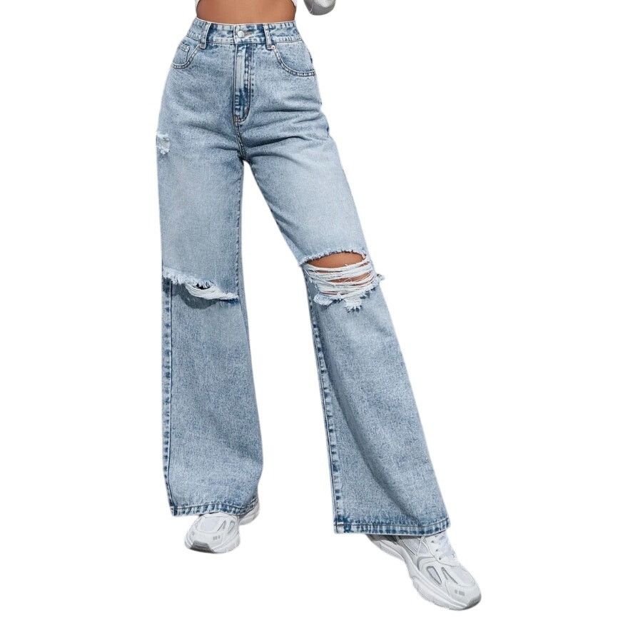Shein High Waist Ripped Wide Leg Jeans in Blue, Size XXS/4 Size 27" / US 4 / IT 40 - 1 Thumbnail