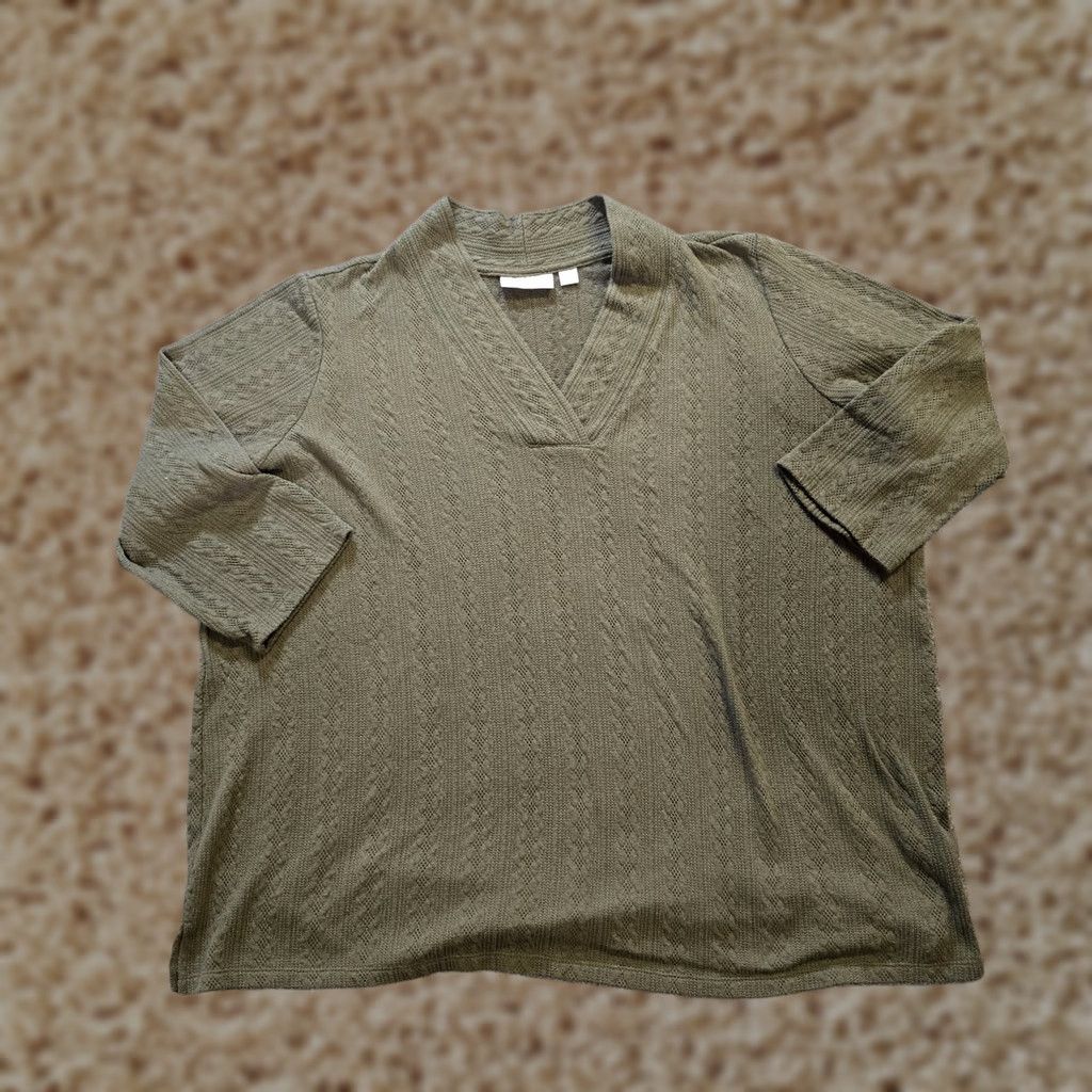 Vintage Belle Kim Gravel Top Womens Size 3X Green Texture Knit V Neck Long Sleeve Casual Shirt Size XXL / US 16-18 / IT 52-54 - 1 Thumbnail