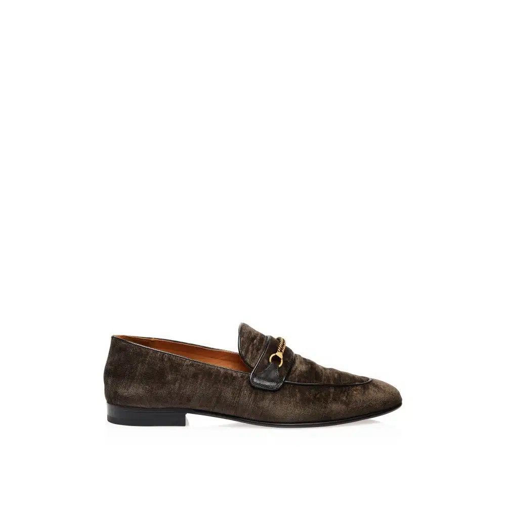 Tom Ford o1loc1c0325 J1482 Velvet Liam Chain Loafers in Brown Size US 11 / EU 44 - 1 Thumbnail