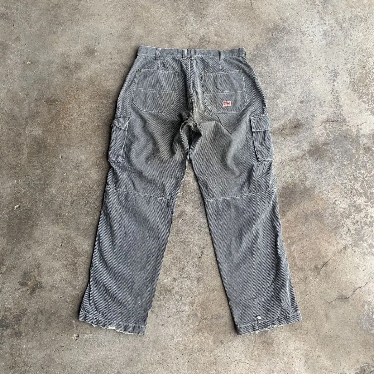 Dogtown × Japanese Brand × OVER THE STRiPES DISTRESSED! JAPANESE Hickory Work Wear Double Knee Pants Size US 34 / EU 50 - 14 Thumbnail